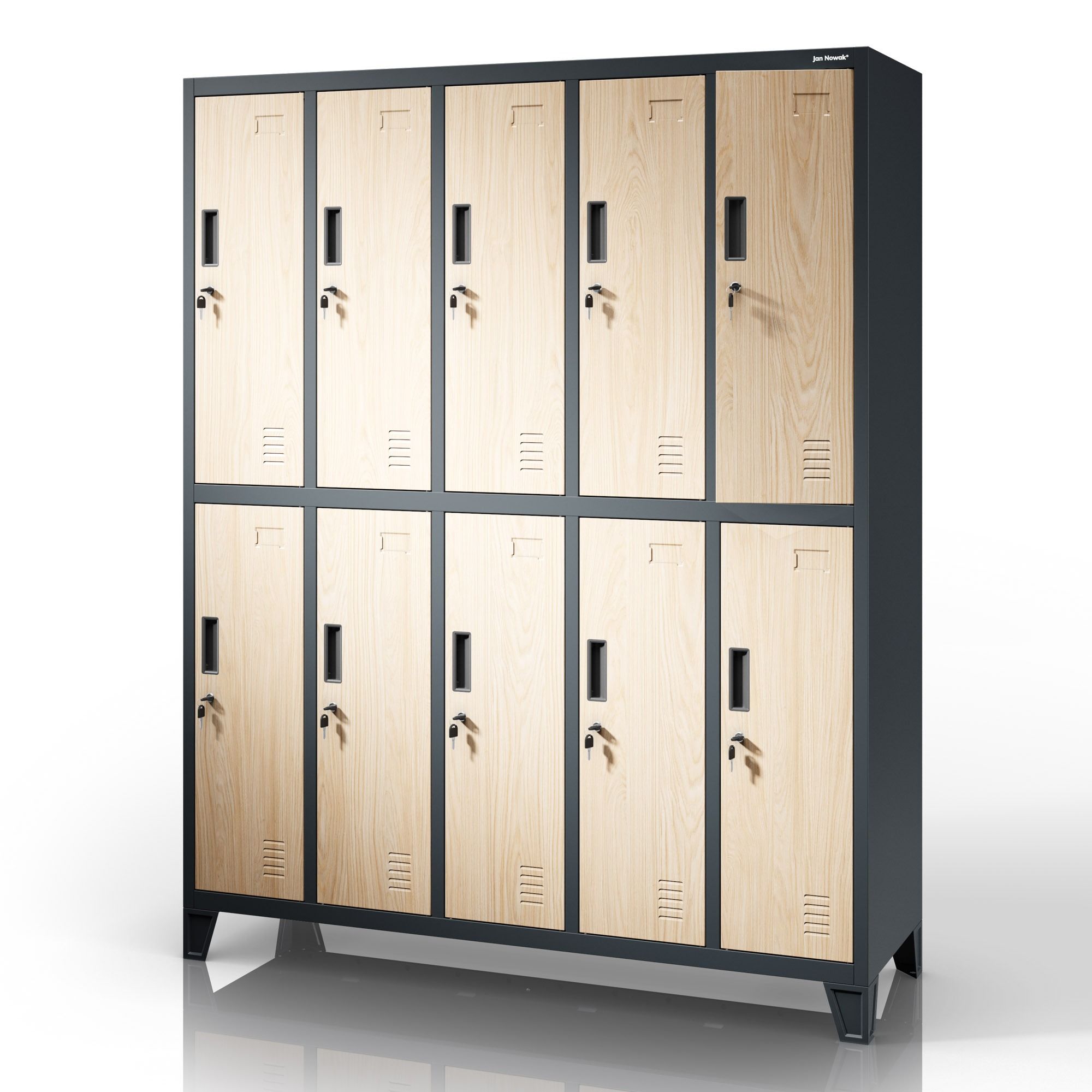 Szafa socjalna ubraniowa 10-drzwiowa antracytowa/dąb sonoma, 1360x1720x450 mm: BARTEK Eco Design