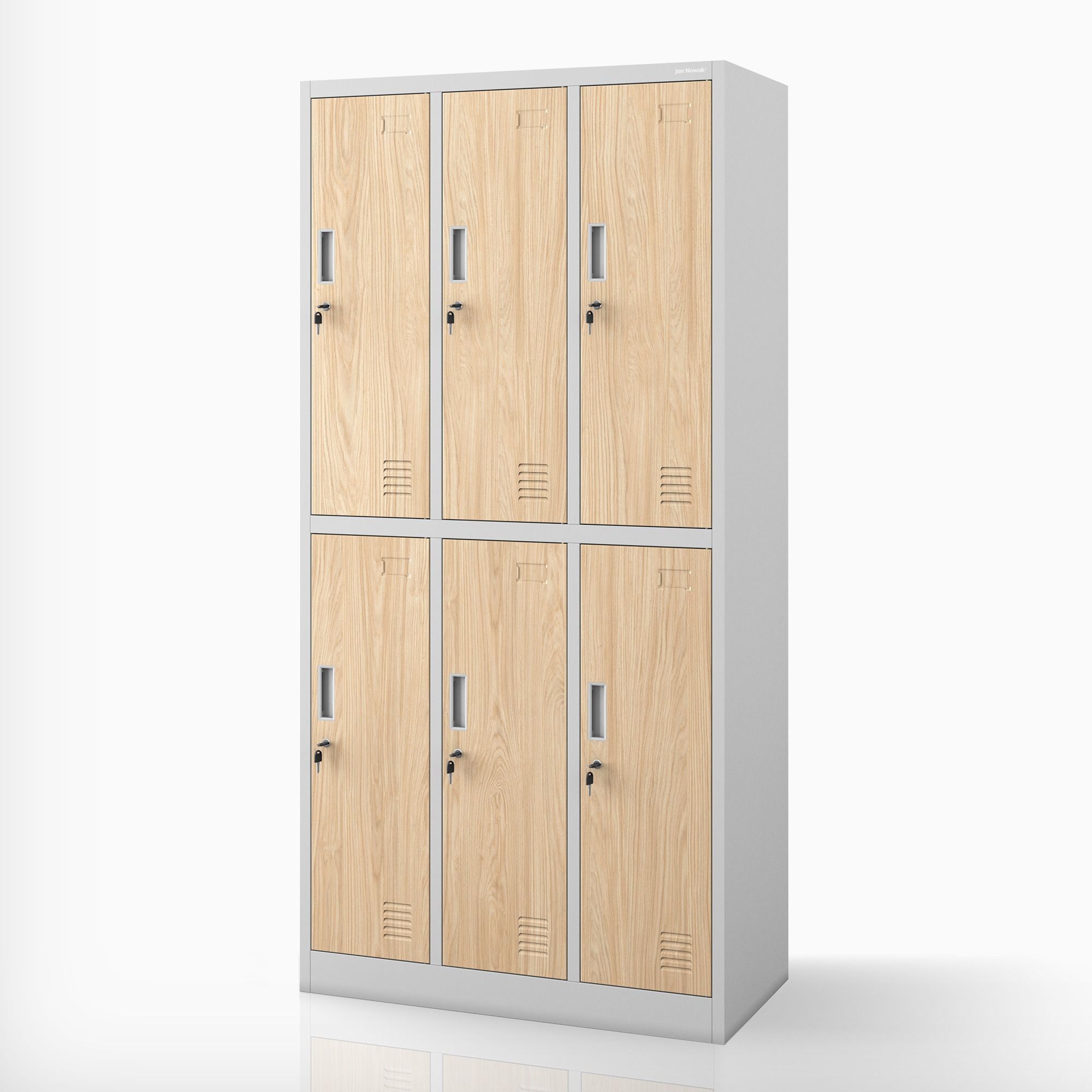 Szafka socjalna ubraniowa BHP szara / dąb sonoma 6-drzwiowa: Eco Design IGOR, 900 x 1850 x 450 mm