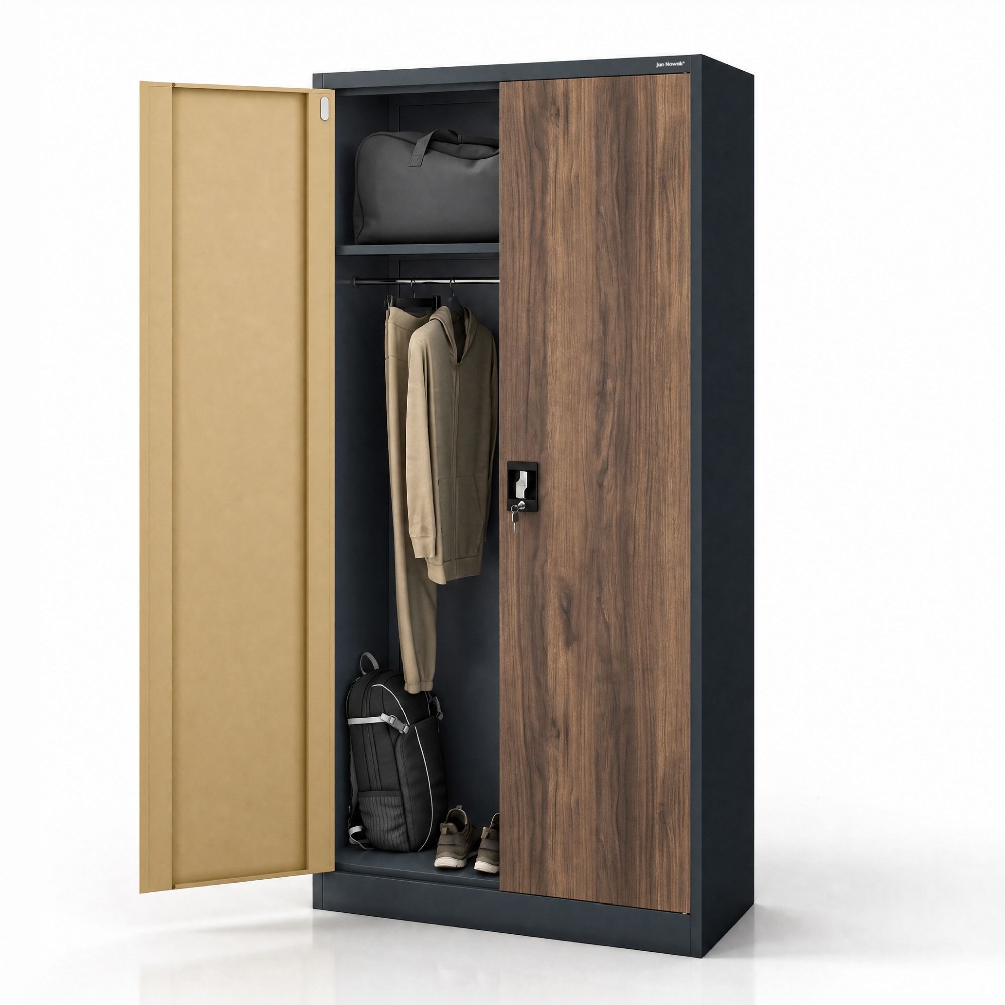 Szafa metalowa wielofunkcyjna antracytowa/orzech, 900x1850x450 mm: DAWID Eco Design
