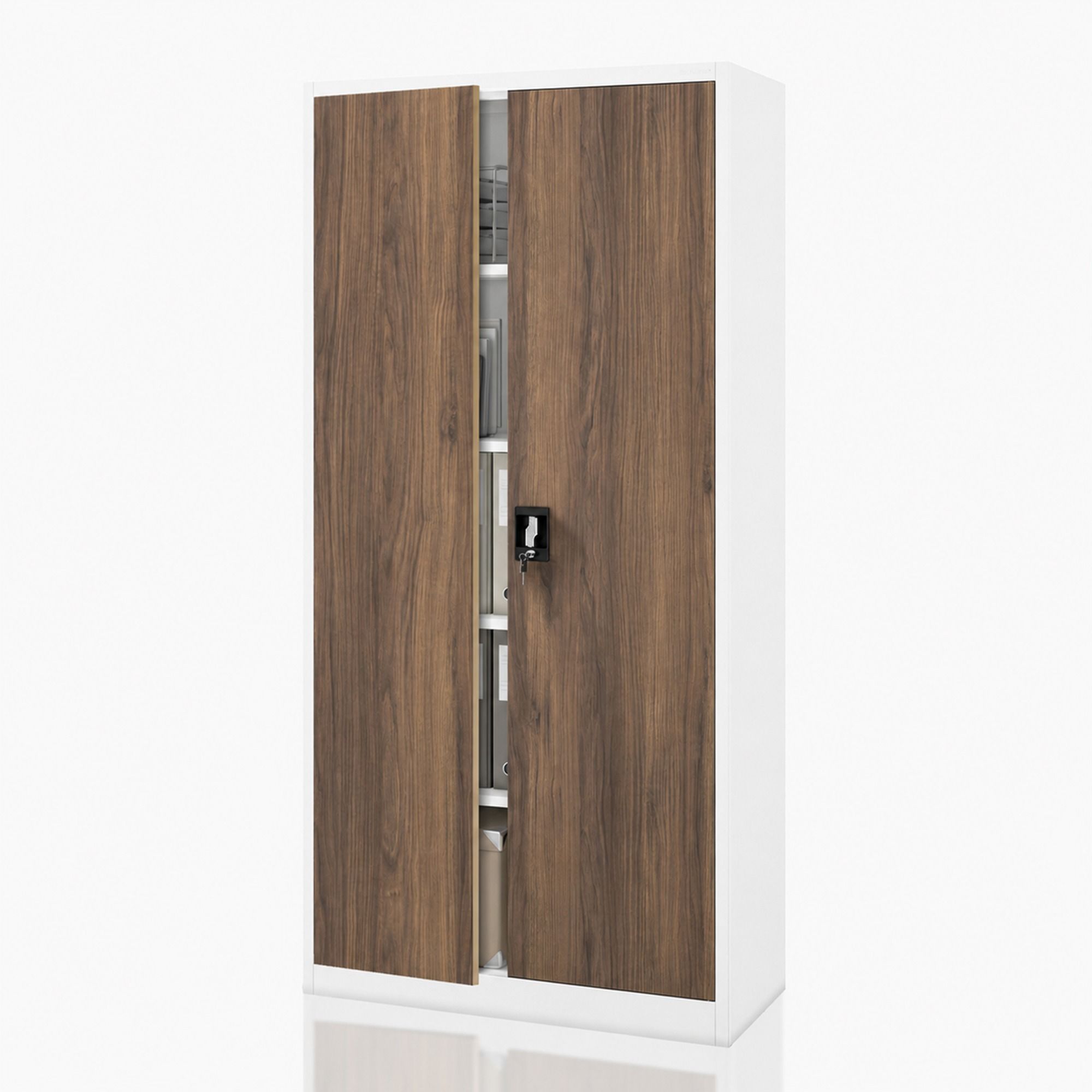 Szafa biurowa na dokumenty z 4 półkami biała/orzech, 900x1850x400 mm: JAN Eco Design