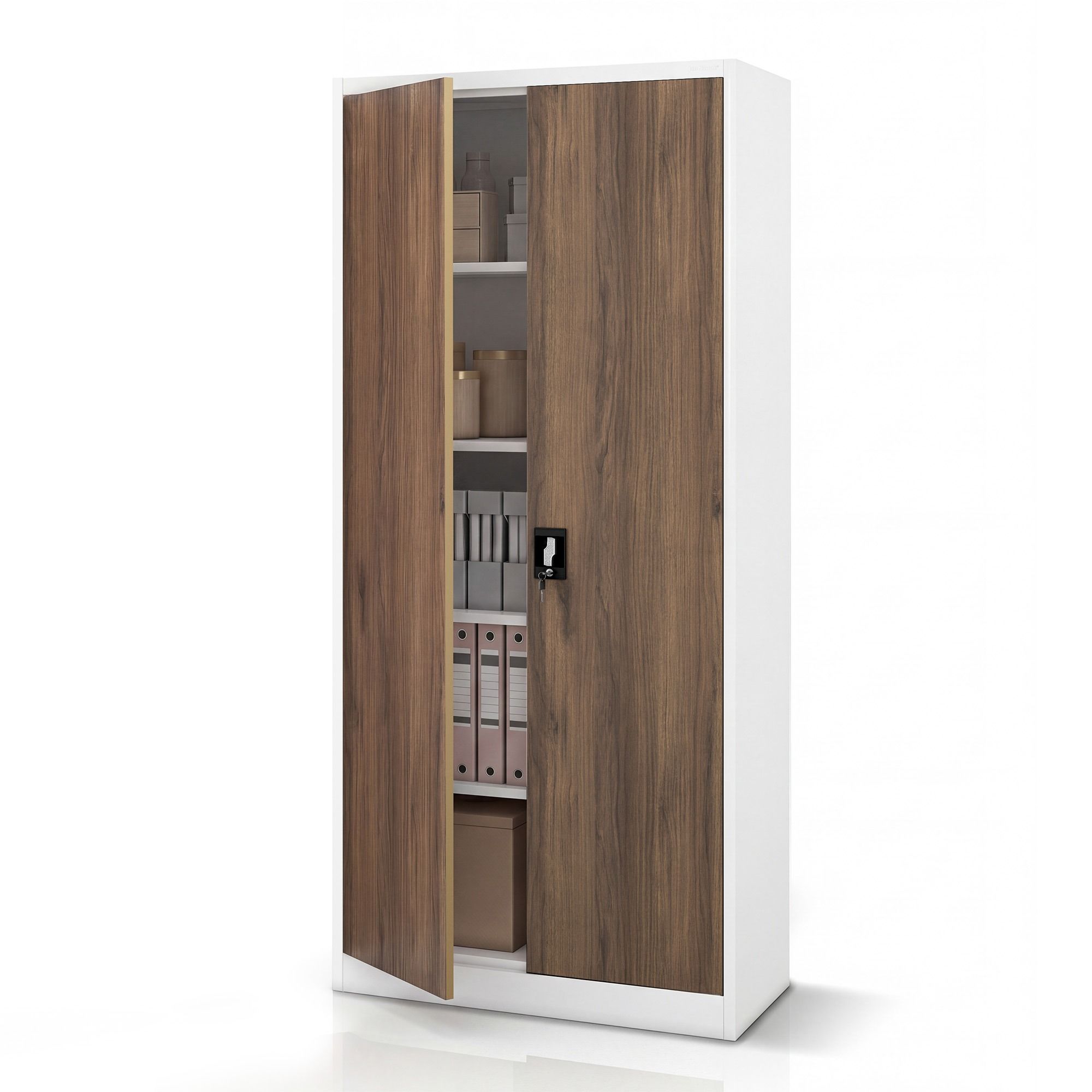 Szafa biurowa metalowa wysoka na dokumenty biała/orzech, 900x1950x400 mm: JAN H Eco Design