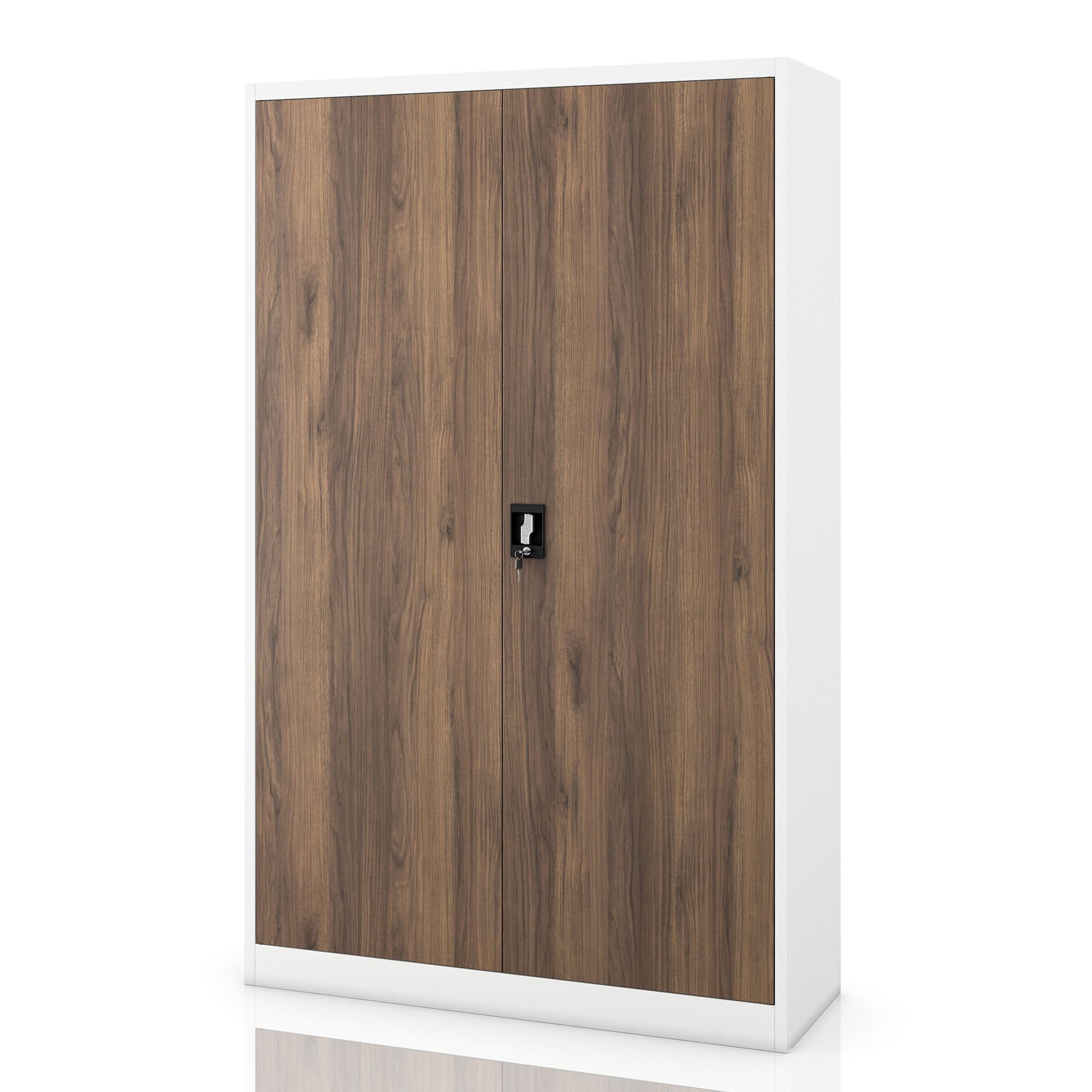 Szafa biurowa metalowa na akta, szeroka, biała/orzech, 1150x1850x400 mm: JAN II Eco Design