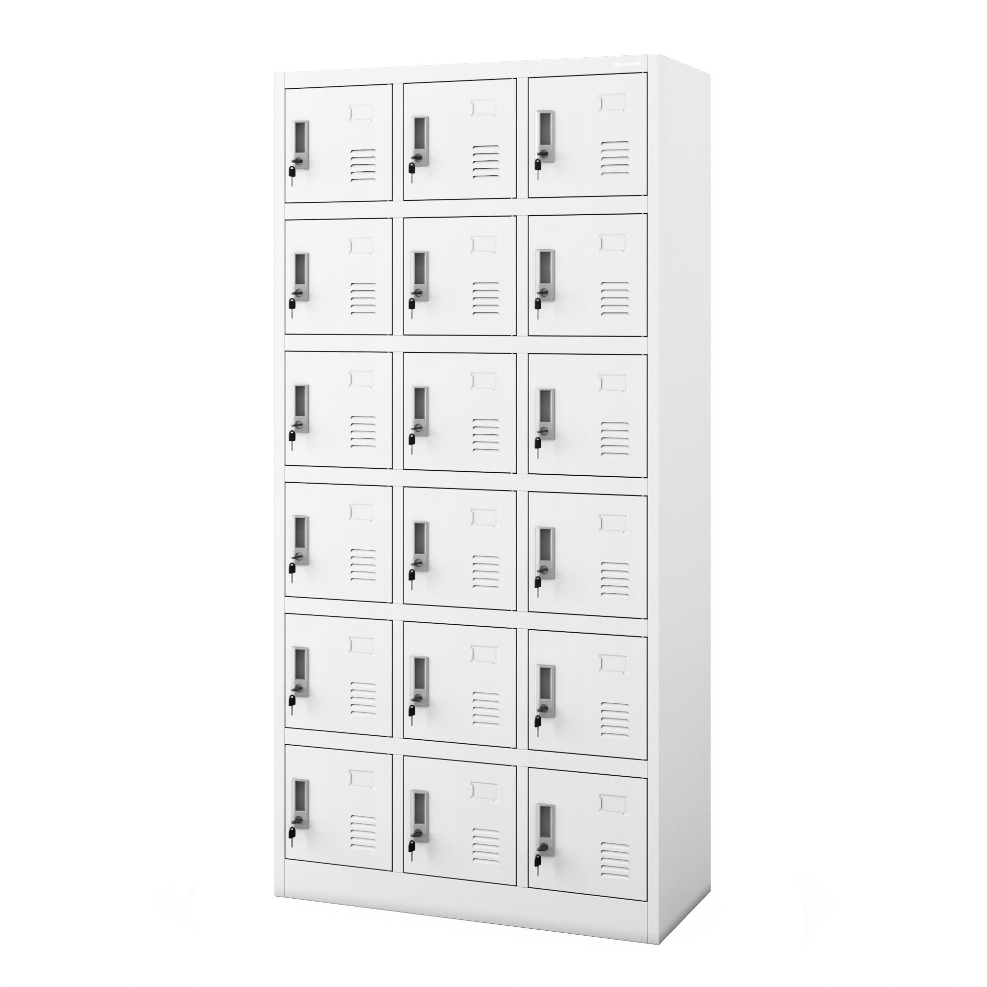 Szafka pracownicza skrytkowa 18-skrytkowa biała, 900x1850x400 mm: KAROL