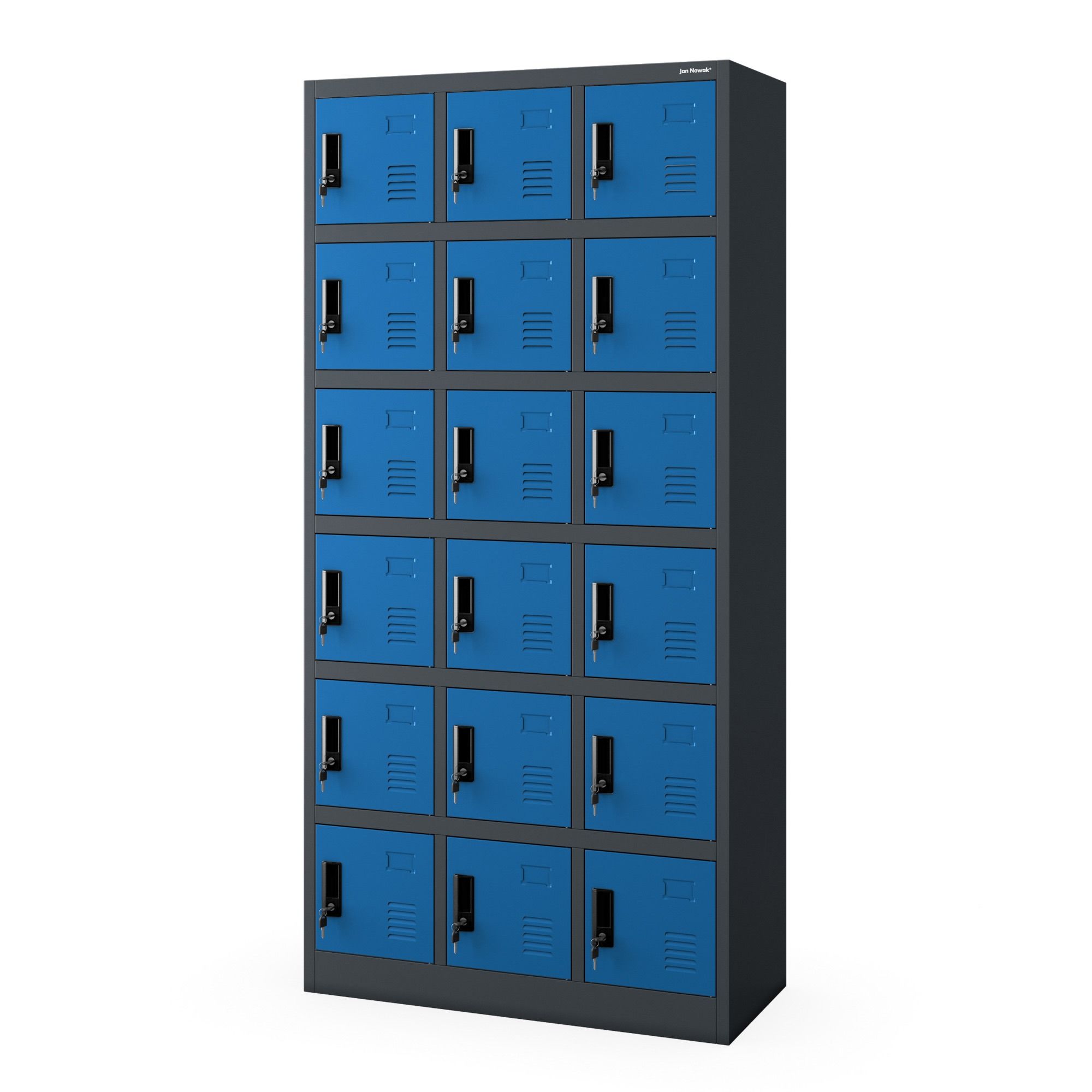 Szafka pracownicza skrytkowa 18-skrytkowa antracytowo-niebieska, 900x1850x400 mm: KAROL