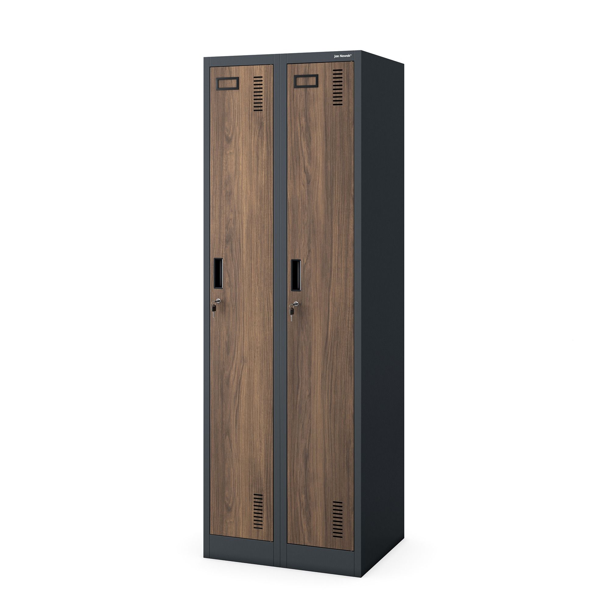 Szafka pracownicza dwukomorowa antracytowa/orzech, 600x1800x500 mm: KACPER II Eco Design