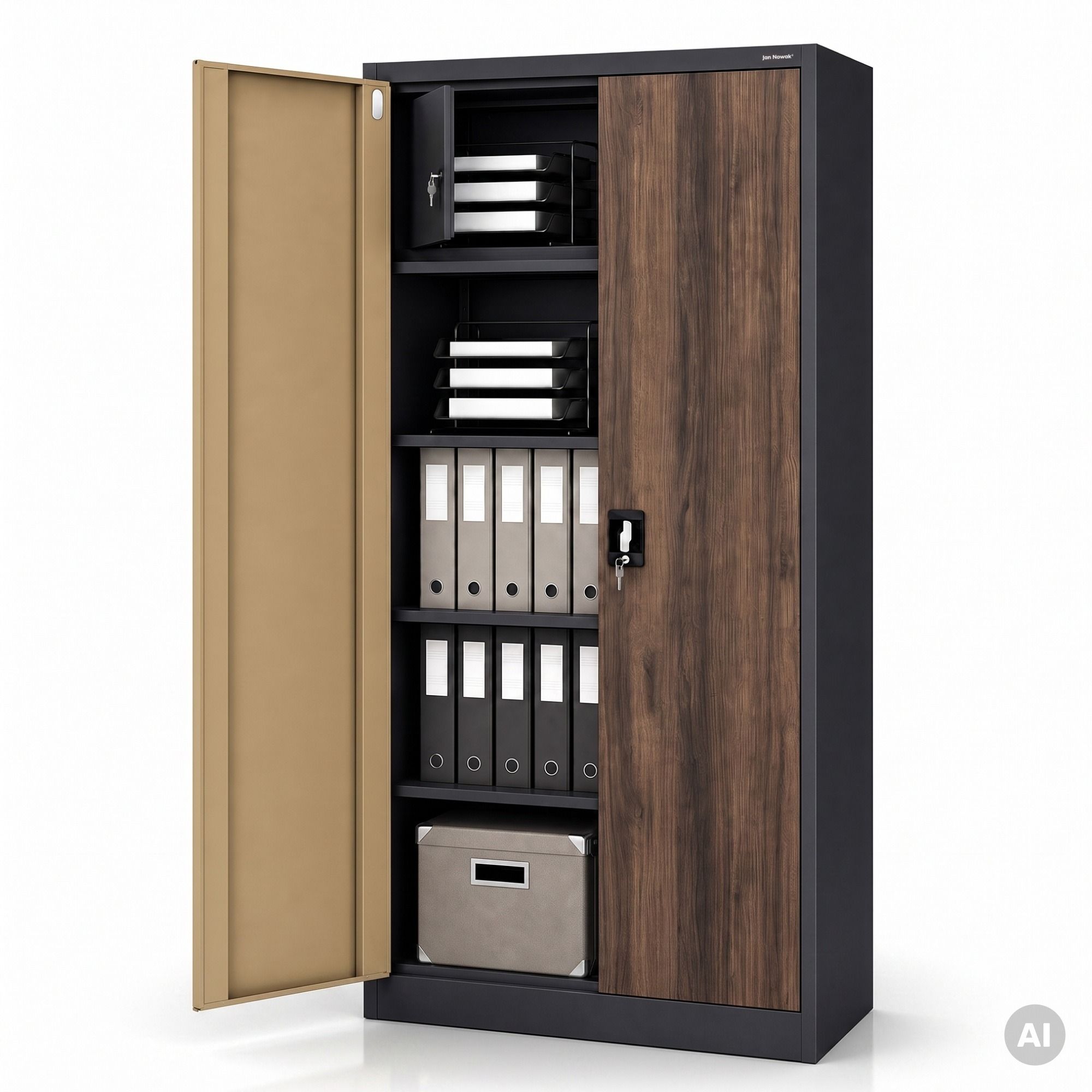 Szafa metalowa ze schowkiem antracytowa/orzech, 900x1850x450 mm: TOMASZ Eco Design