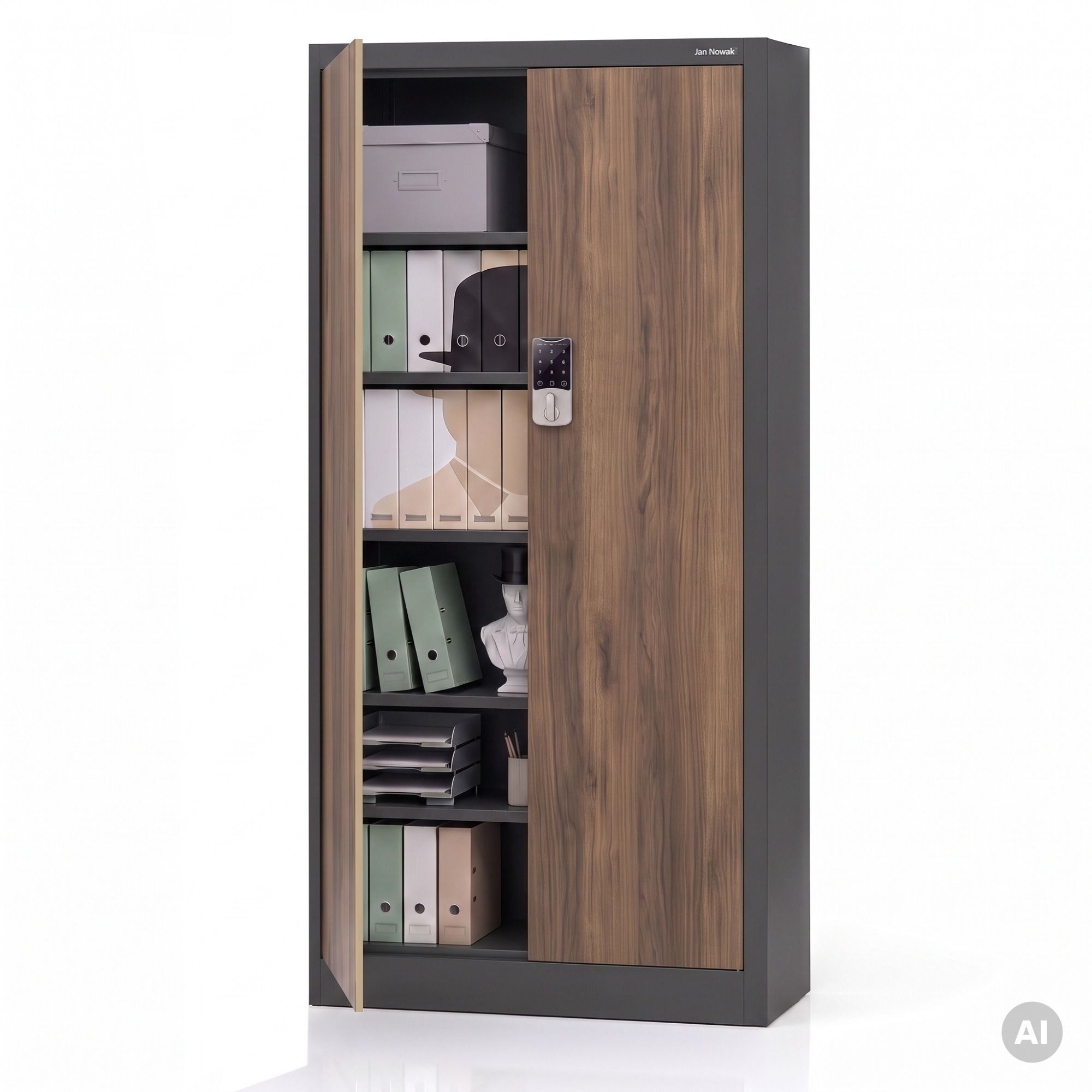 Szafa biurowa metalowa z zamkiem na szyfr antracytowa/orzech, 900x1850x400 mm: DANIEL Eco Design