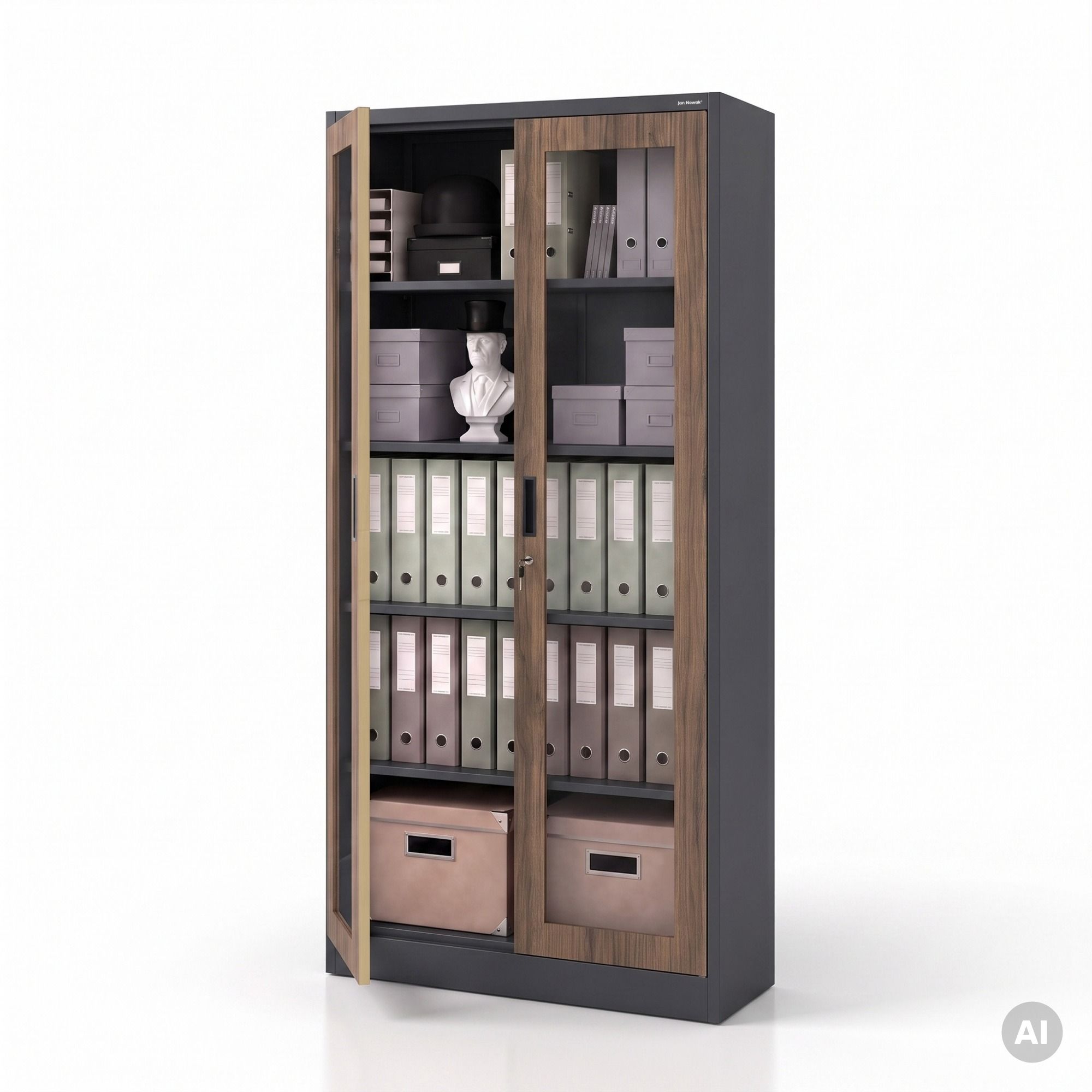 Witryna przeszklona metalowa wysoka z zamkiem antracytowa/orzech, 900x1850x400 mm: AMELIA Eco Design