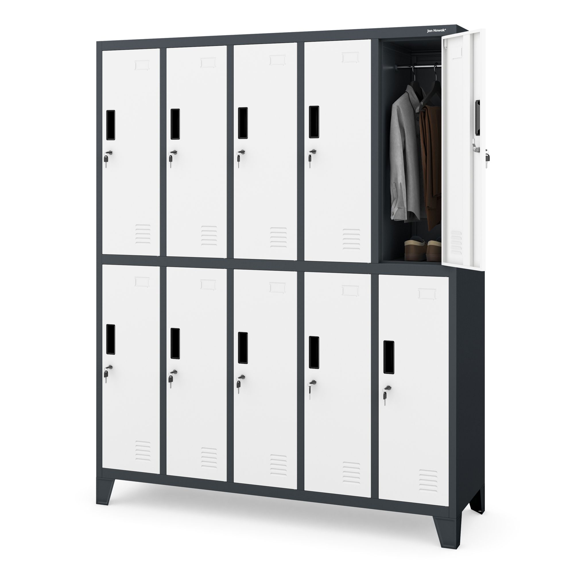 JAN NOWAK model BARTEK 1360x1720x450 szafa socjalna ubraniowa 10-drzwiowa antracytowo-biała