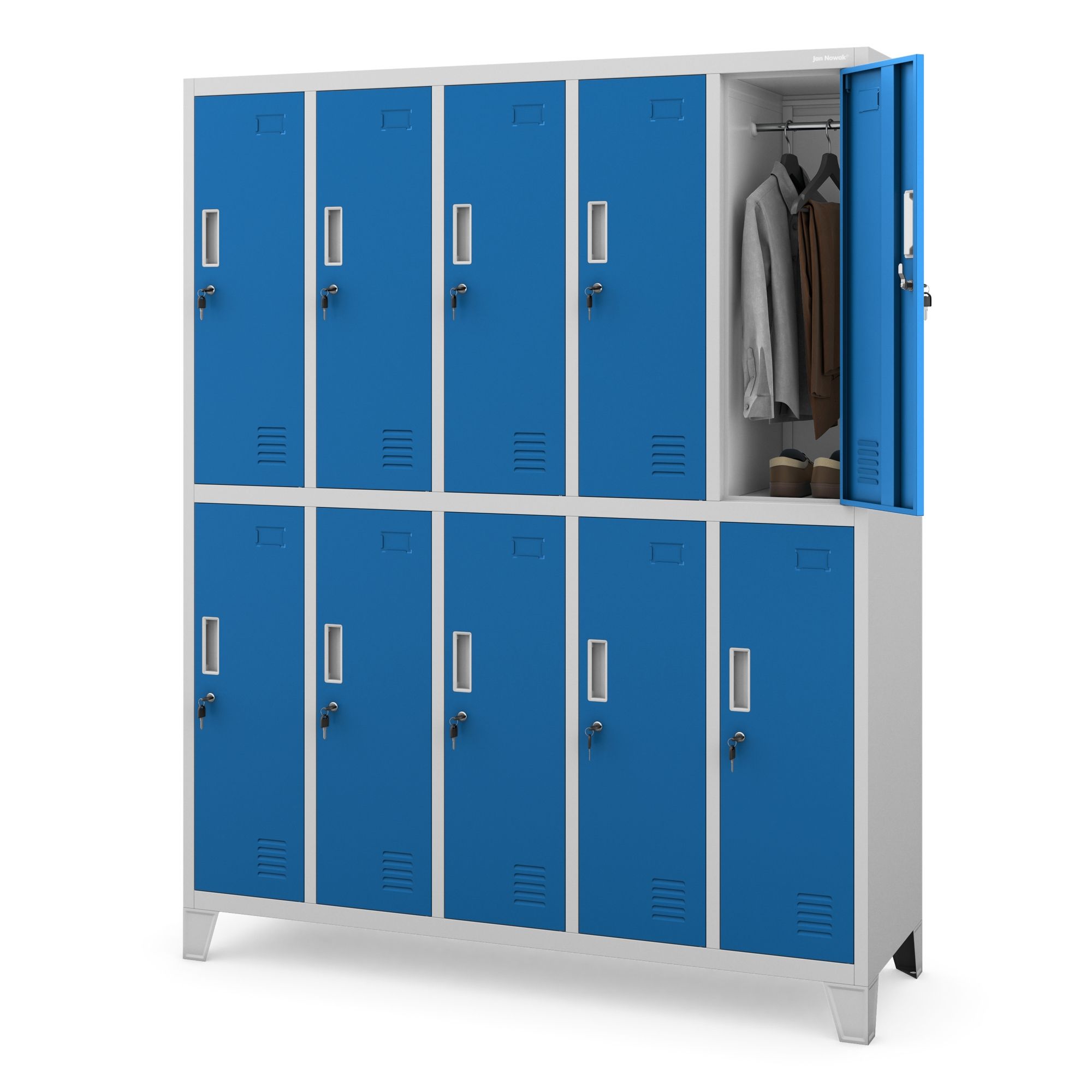 JAN NOWAK model BARTEK 1360x1720x450 szafa socjalna ubraniowa 10-drzwiowa szaro-niebieska