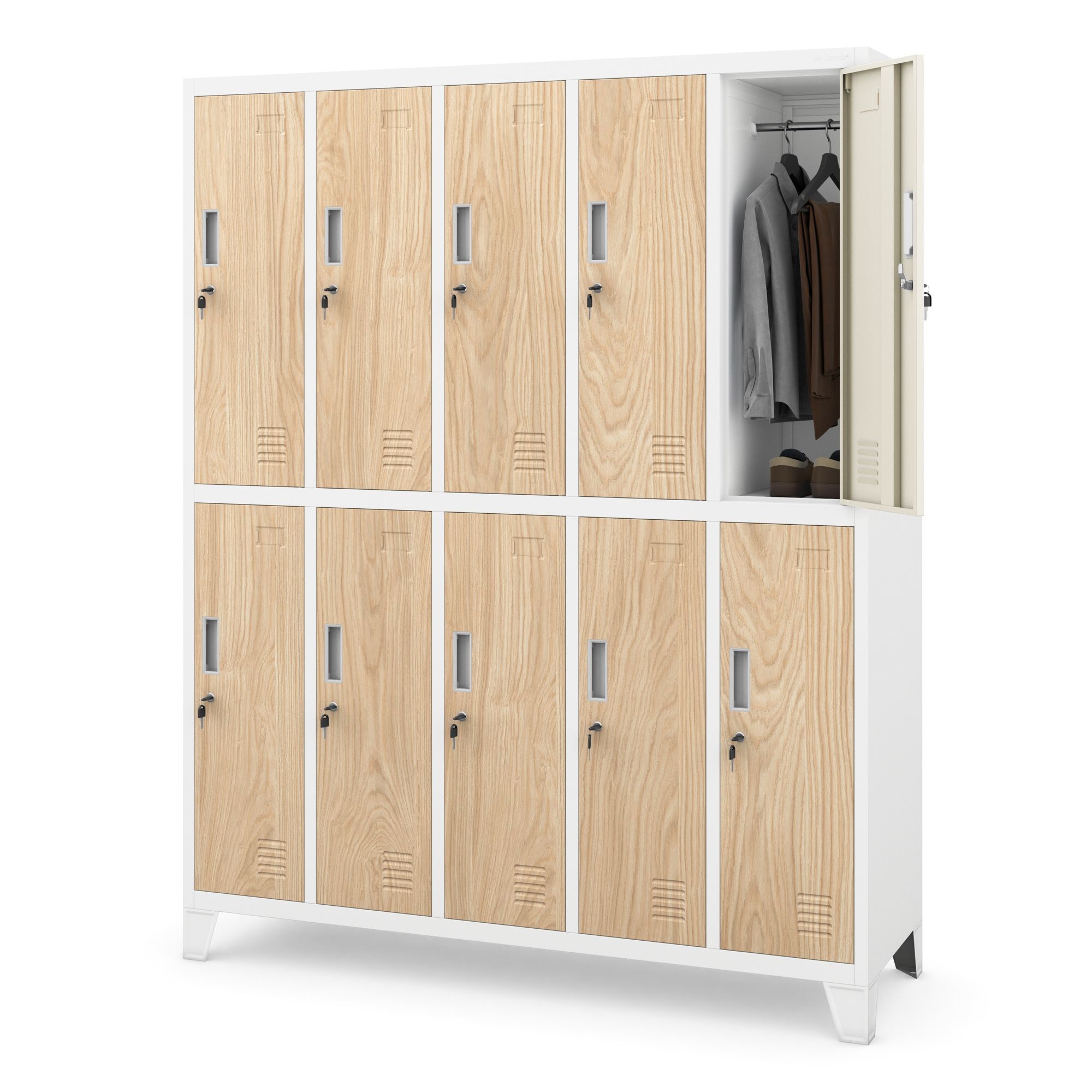 JAN NOWAK Eco Design model BARTEK 1360x1720x450 szafa socjalna 10-drzwiowa biała/dąb sonoma