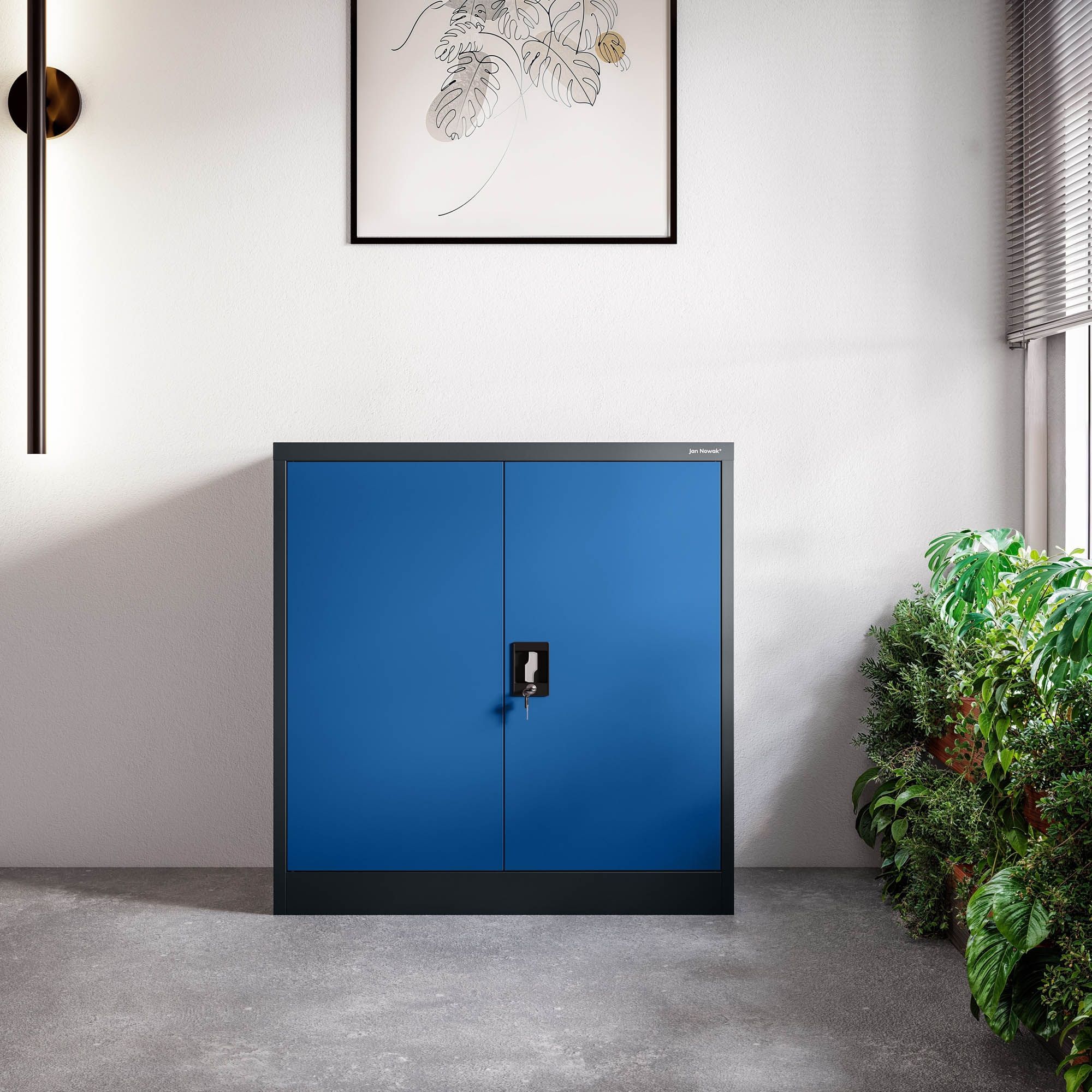 JAN NOWAK model BEATA 900x930x400 metalowa szafka z drzwiami: antracytowo-niebieska