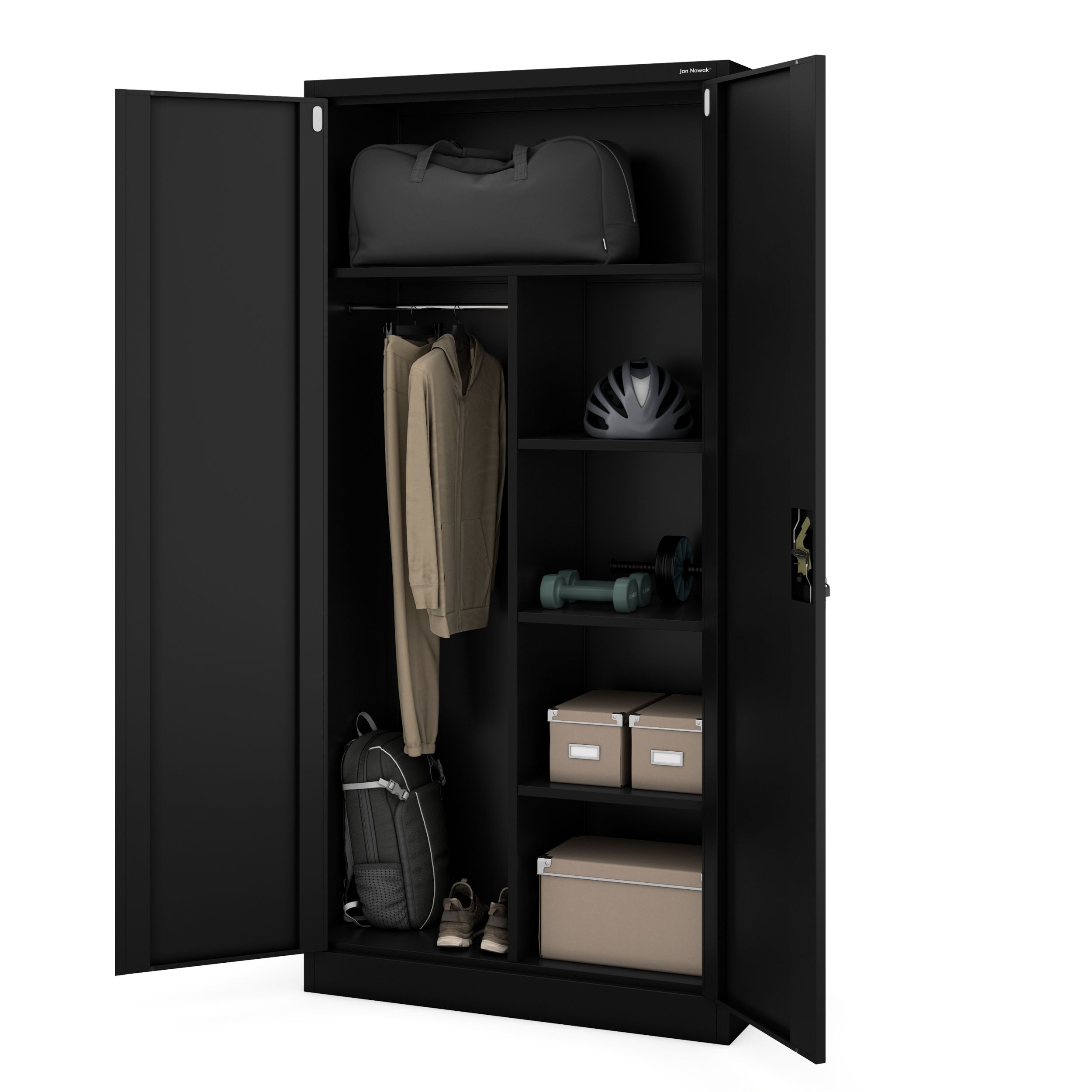 Szafa metalowa wielofunkcyjna z drążkiem czarna, 900x1850x450 mm: DAWID All Black