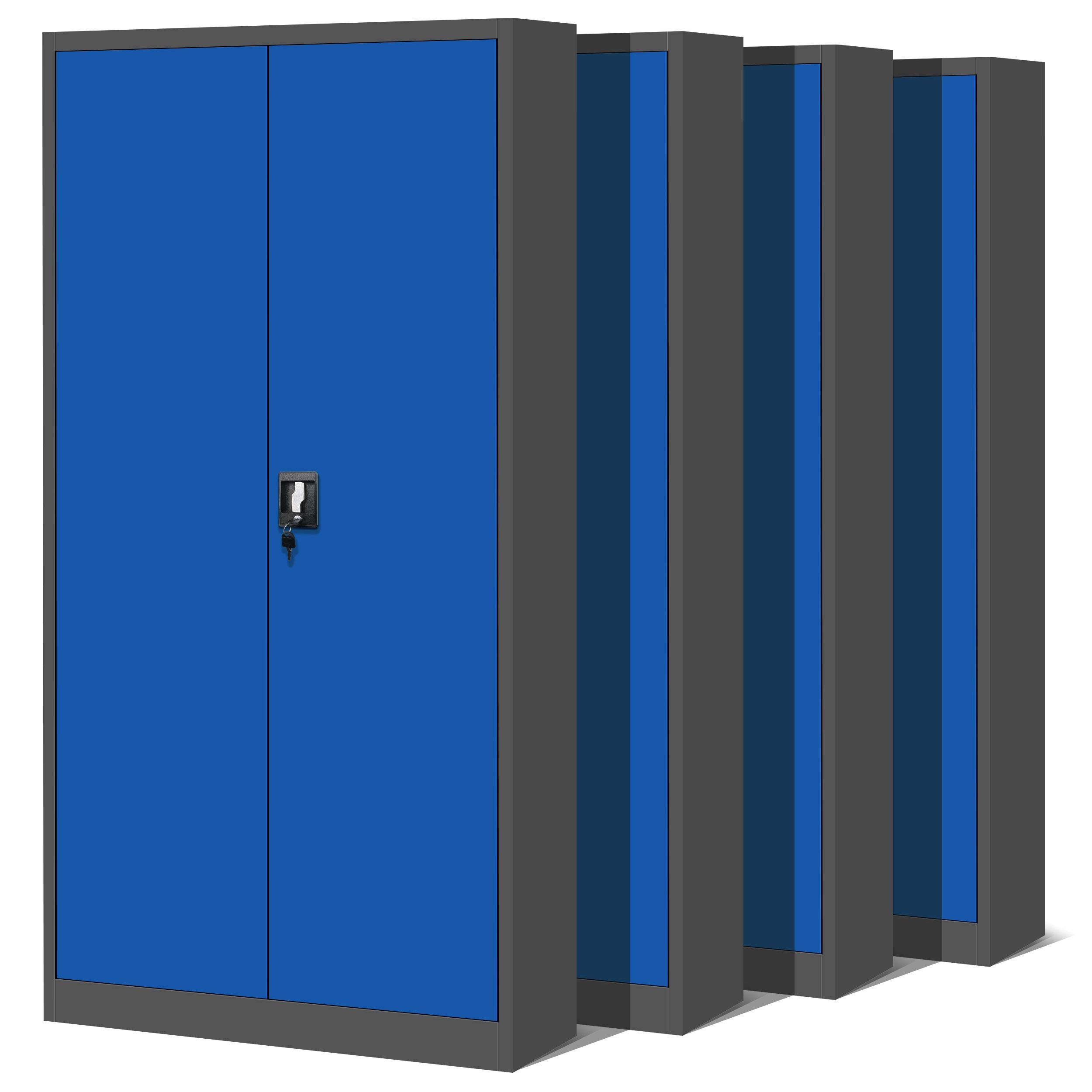 Zestaw 4x szafa biurowa metalowa na akta antracytowo-niebieska, 900x1950x400 mm: JAN H