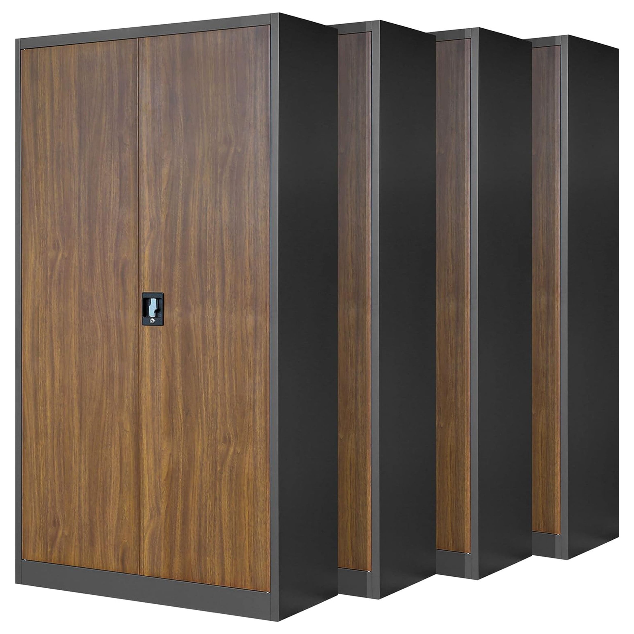 Zestaw 4x szafa biurowa metalowa antracytowa/orzech, 900x1850x400 mm: JAN Eco Design