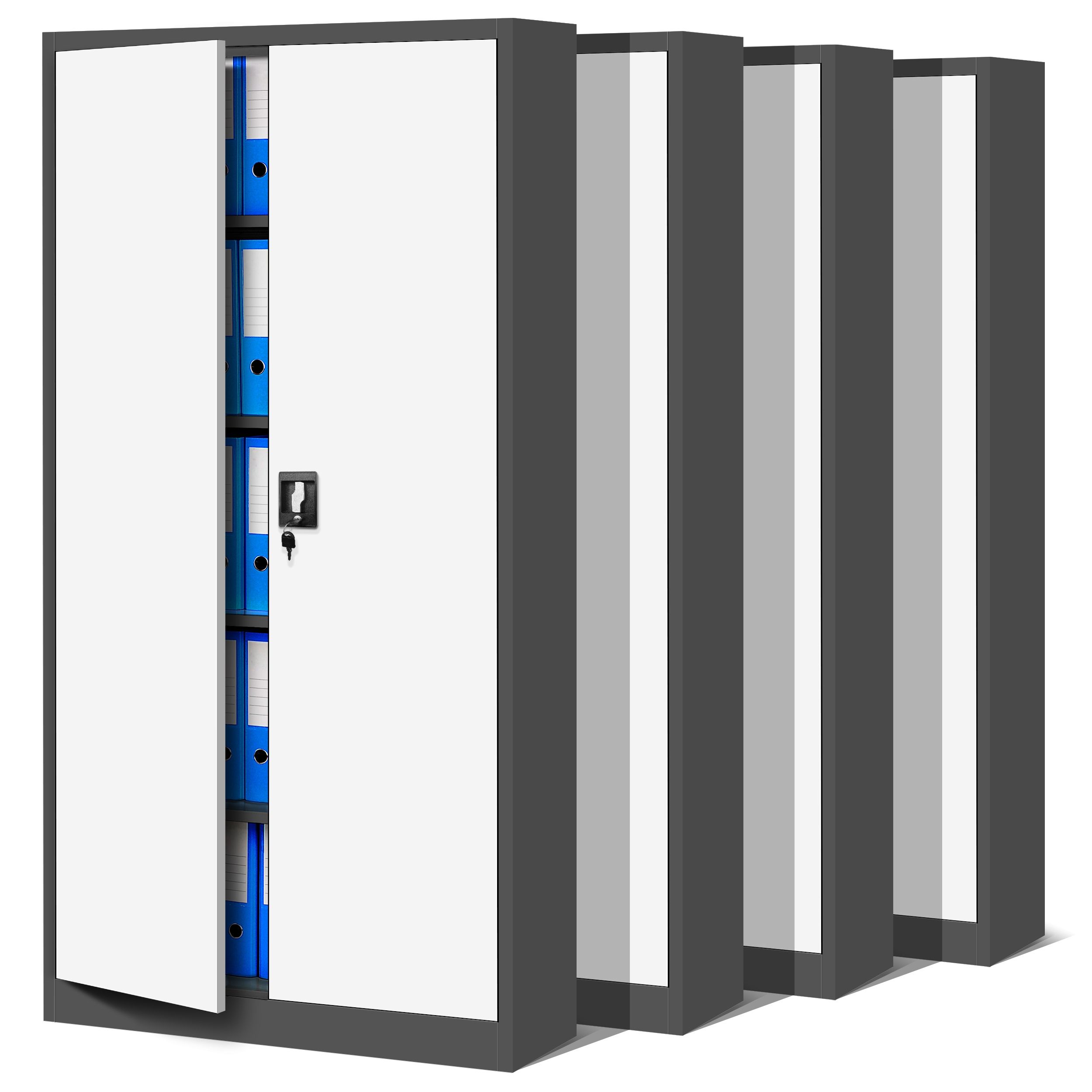 Zestaw 4x szafa biurowa metalowa na akta antracytowo-biała, 900x1850x400 mm: JAN