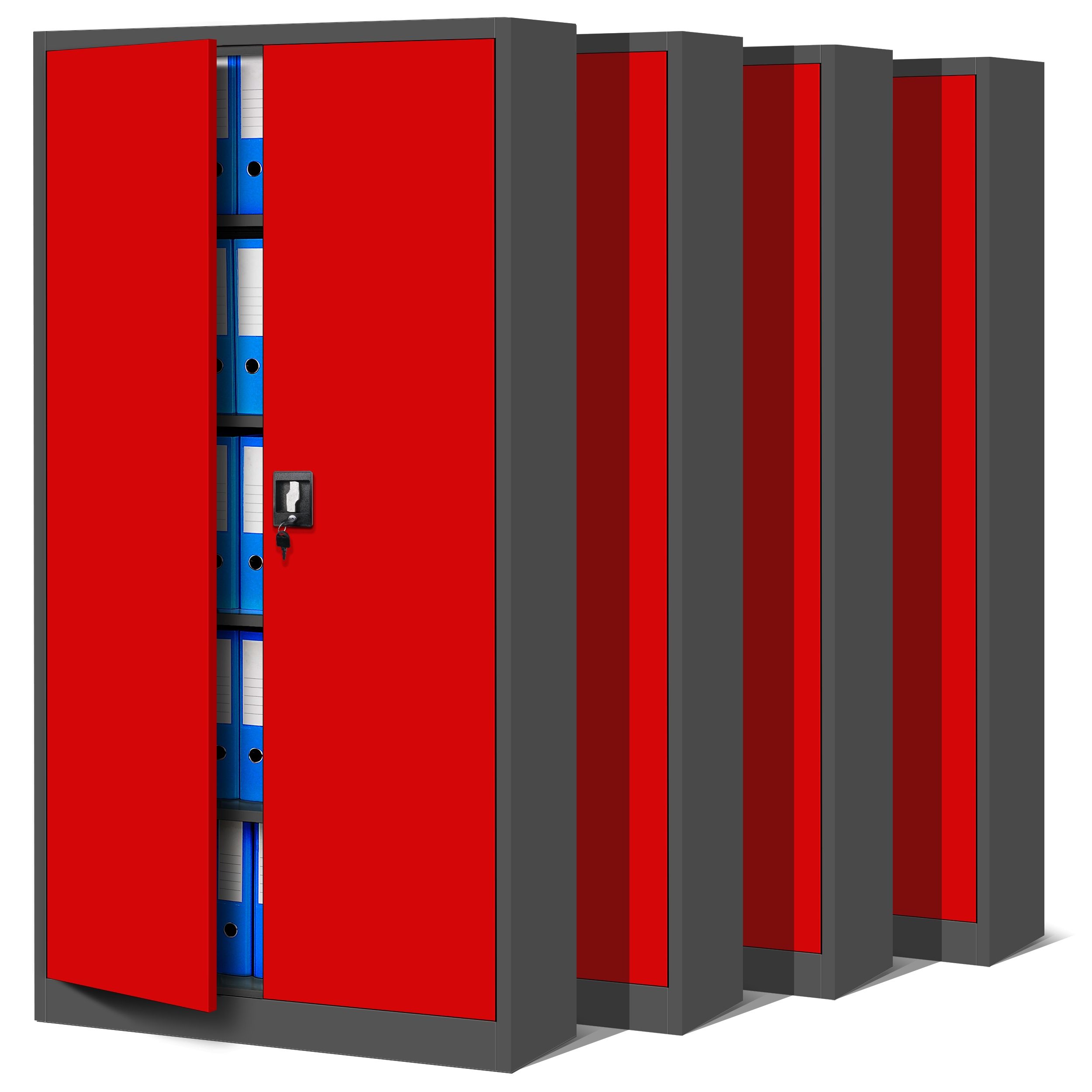 Zestaw 4x szafa biurowa metalowa na akta antracytowo-czerwona, 900x1950x400 mm: JAN H