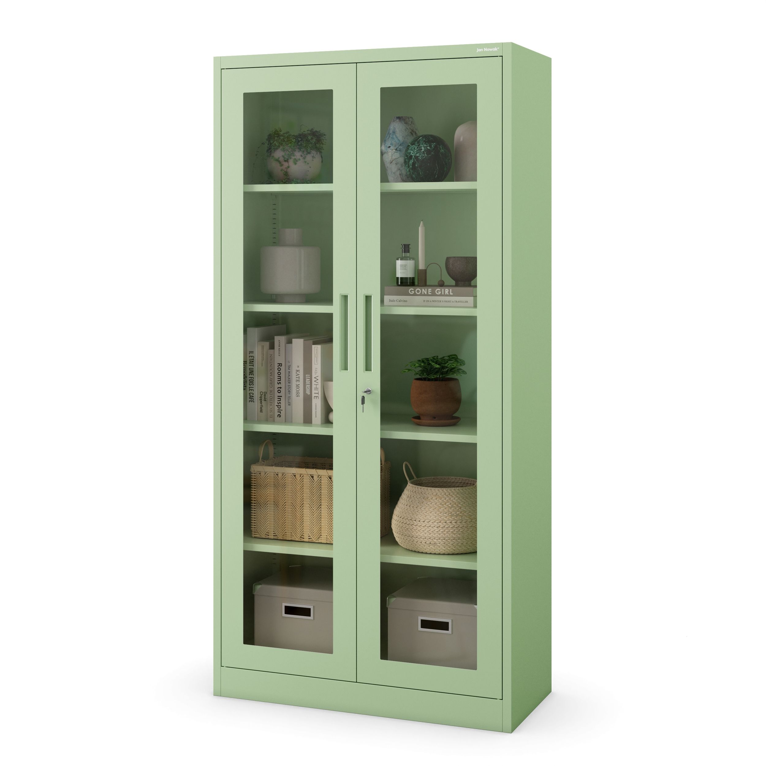 Szklana witryna AMELIA, 900 x 1850 x 400 mm, Fresh Style: pastelowy zielony