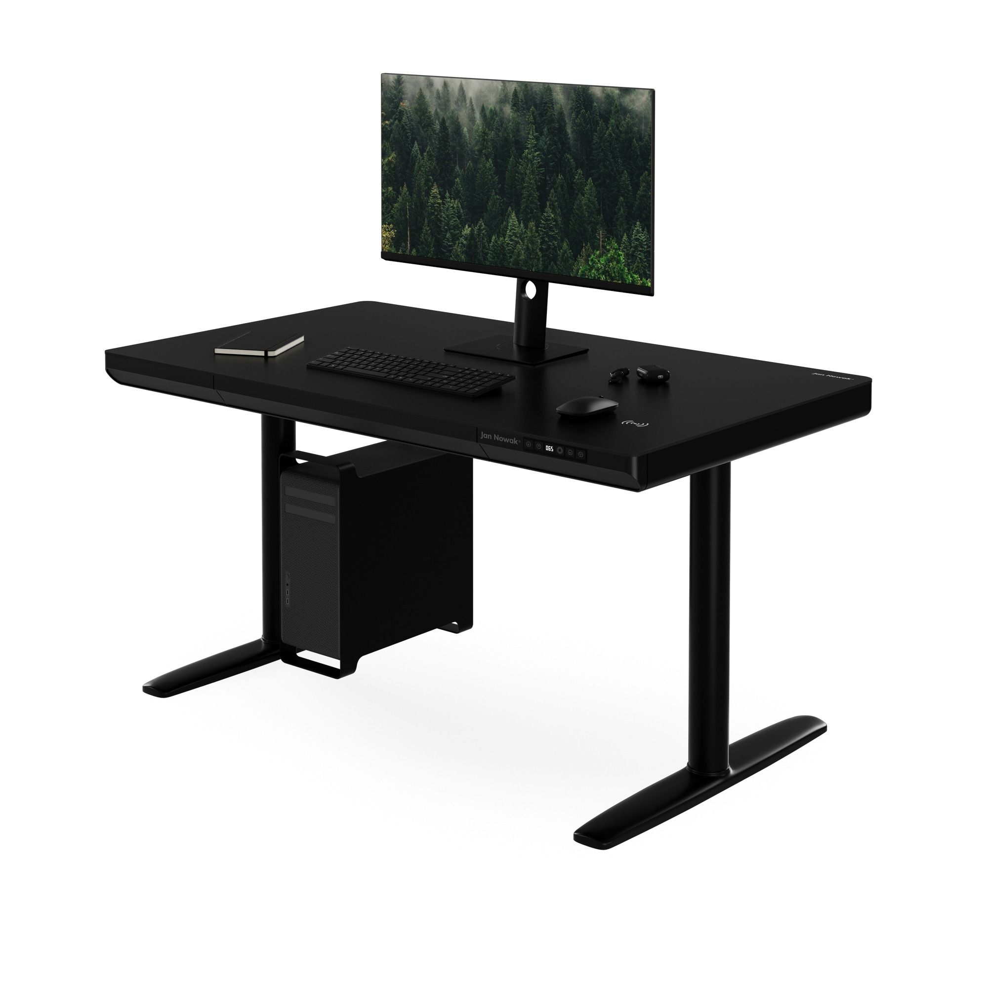 Biurko elektryczne sit-stand z szufladą i ładowarką bezprzewodową Qi czarne, 1200 mm: ELLIS