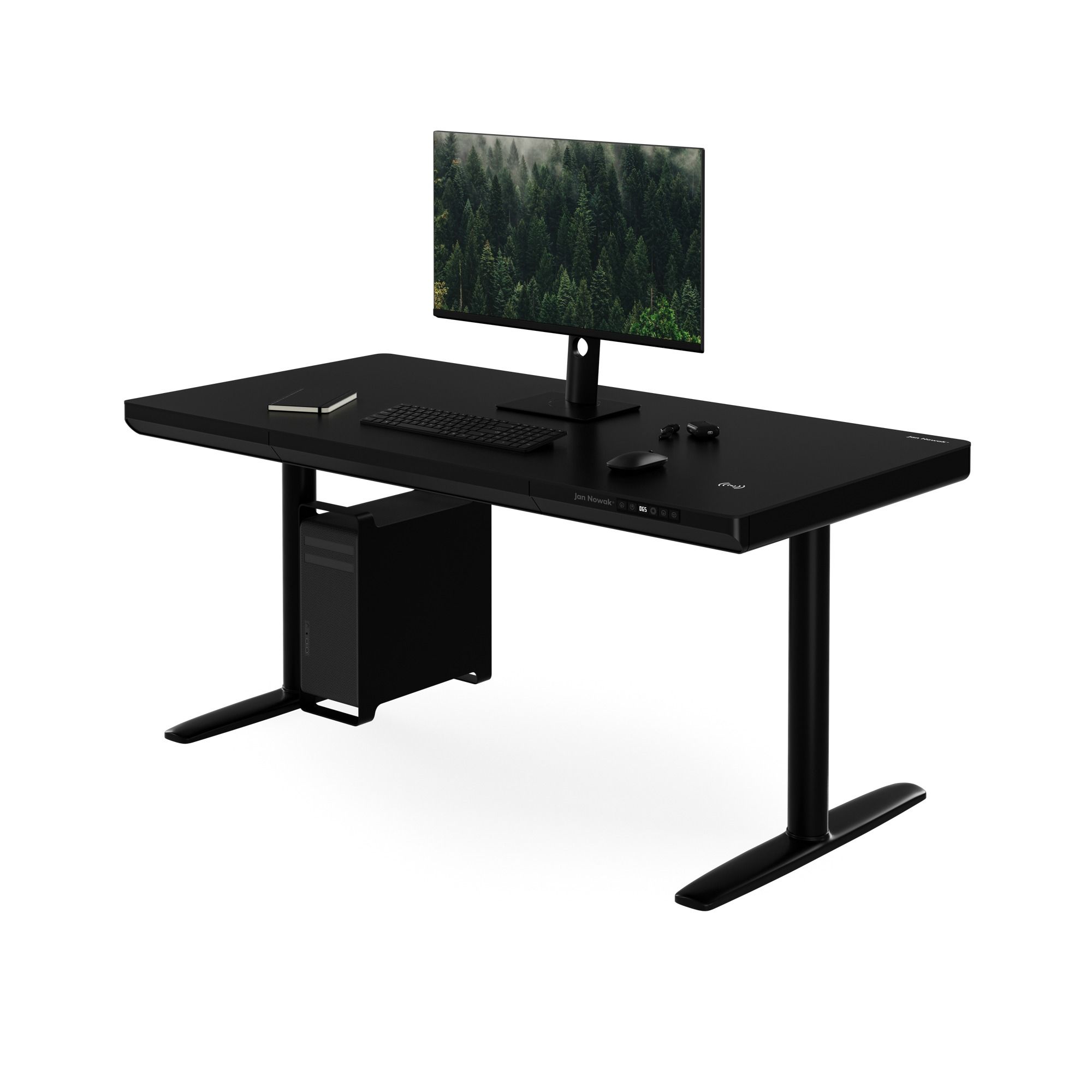 Biurko elektryczne sit-stand z szufladą i ładowarką bezprzewodową Qi czarne, 1400 mm: ELLIS
