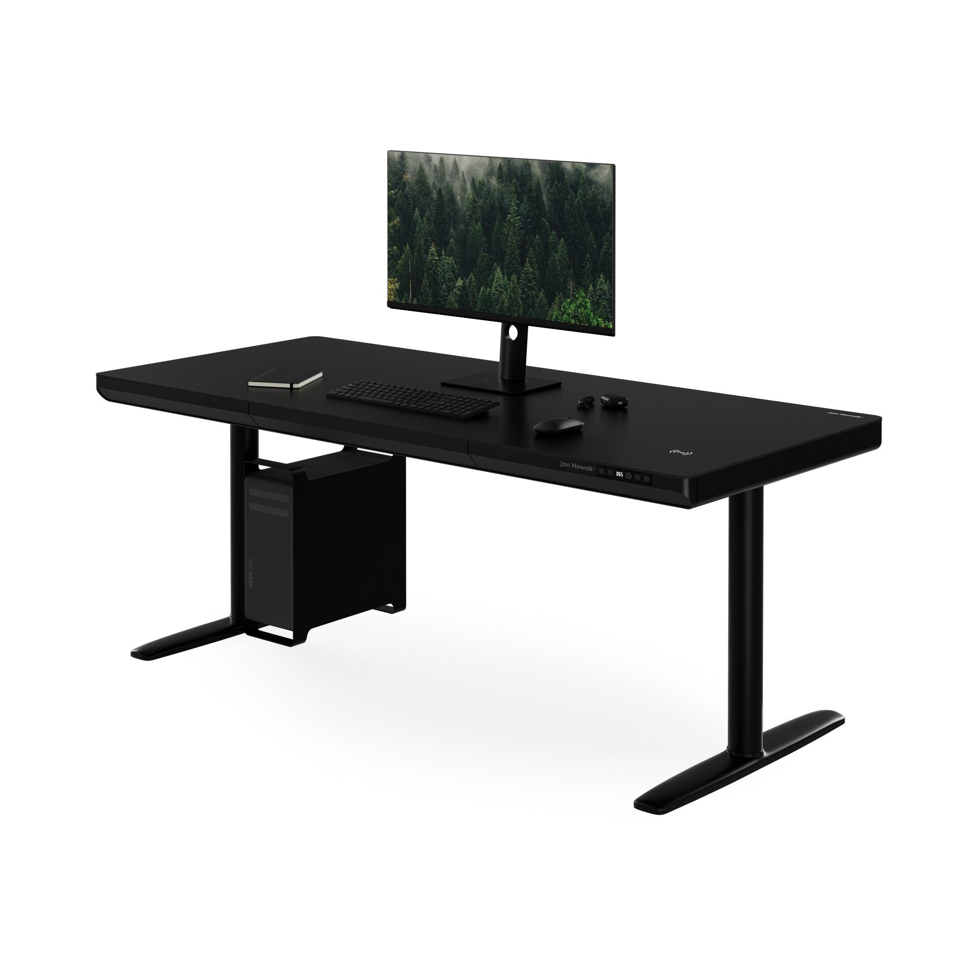 Biurko elektryczne sit-stand z szufladą i ładowarką bezprzewodową Qi czarne, 1600 mm: ELLIS