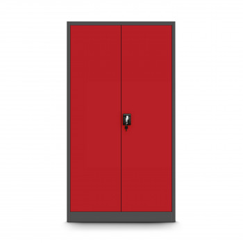 JAN NOWAK model TOMASZ 900x1850x450 biurowa szafa metalowa na akta: antracytowo-czerwona
