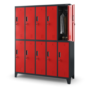 JAN NOWAK model BARTEK 1360x1720x450 szafa socjalna BHP ubraniowa 10-drzwiowa antracytowo-czerwona