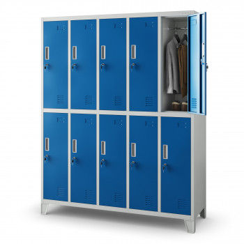 JAN NOWAK model BARTEK 1360x1720x450 szafa socjalna ubraniowa 10-drzwiowa szaro-niebieska