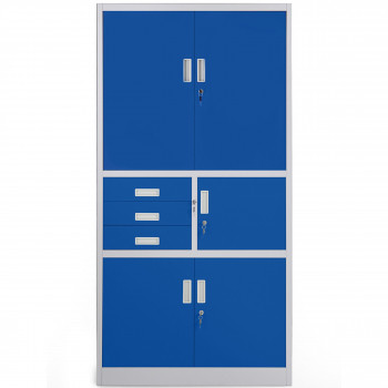 JAN NOWAK model FILIP II 900x1850x400 biurowa szafa metalowa z sejfem na akta i dokumenty: szaro-niebieska