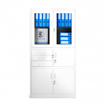 JAN NOWAK model FILIP 900x1850x400 biurowa szafa metalowa z sejfem na akta i dokumenty: biała