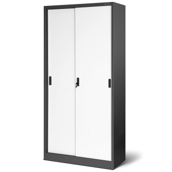JAN NOWAK model KUBA 900x1850x400 biurowa szafa metalowa z drzwiami przesuwnymi: antracytowo-biała