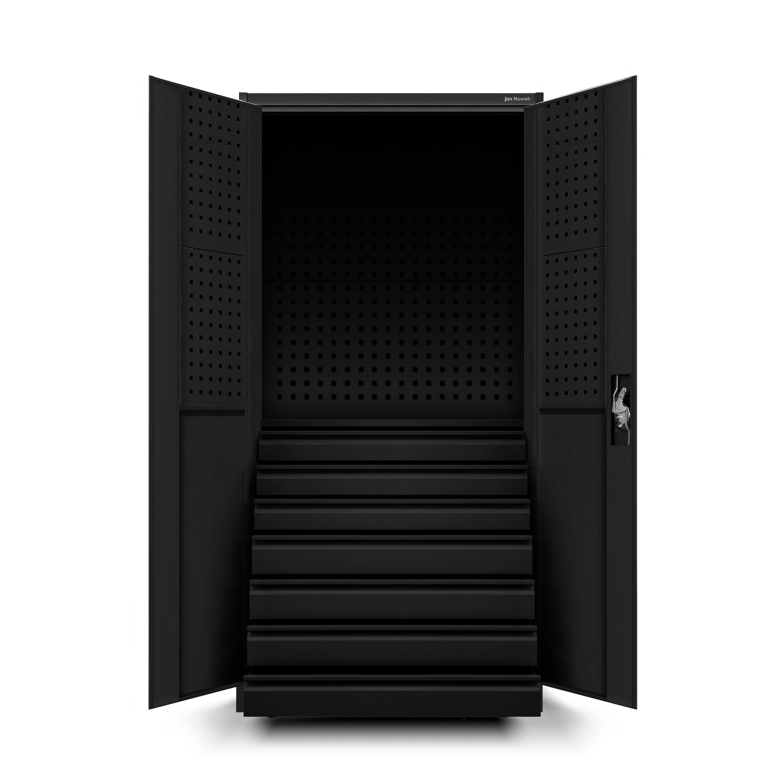 Szafa warsztatowa z tablicami i szufladami czarna, 920x1850x500 mm: DAREK All Black