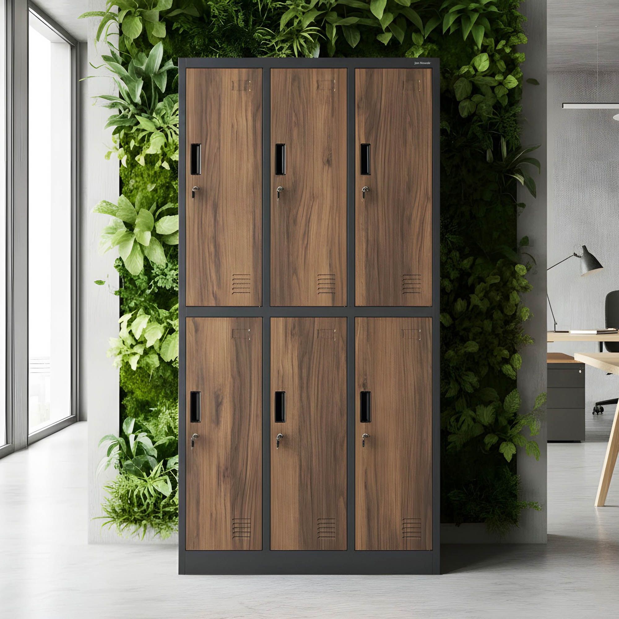JAN NOWAK Eco Design model IGOR 900x1850x450 szafa socjalna 6-drzwiowa Antracytowa/orzech