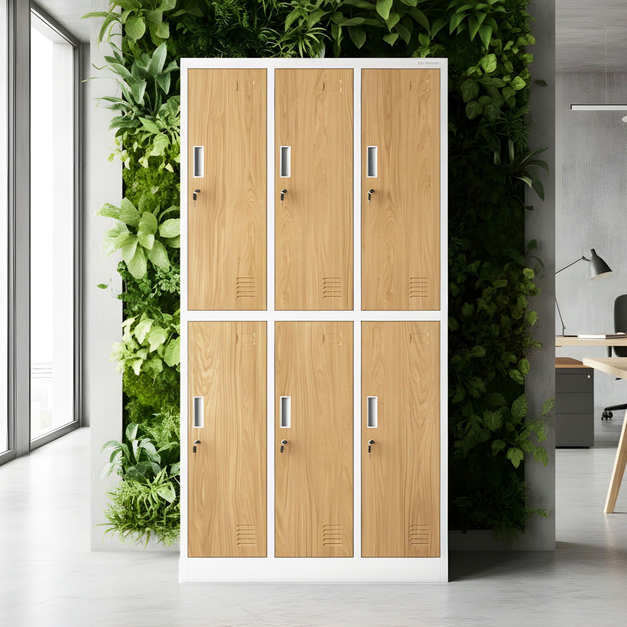 JAN NOWAK Eco Design model IGOR 900x1850x450 szafa socjalna 6-drzwiowa biała/dąb sonoma
