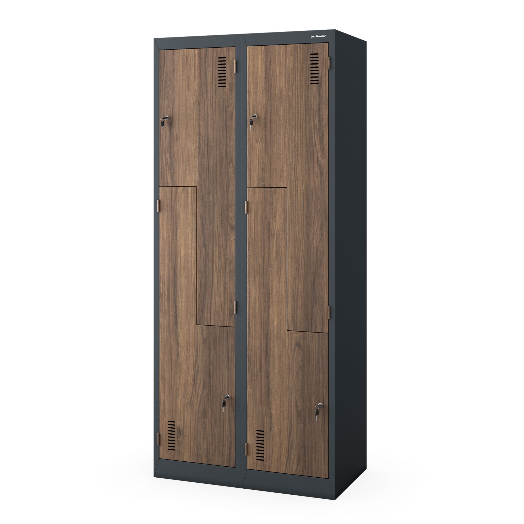 Szafa socjalna ubraniowa typu l, czterokomorowa, antracytowa/orzech, 800x1850x450 mm: JULIA Eco Design