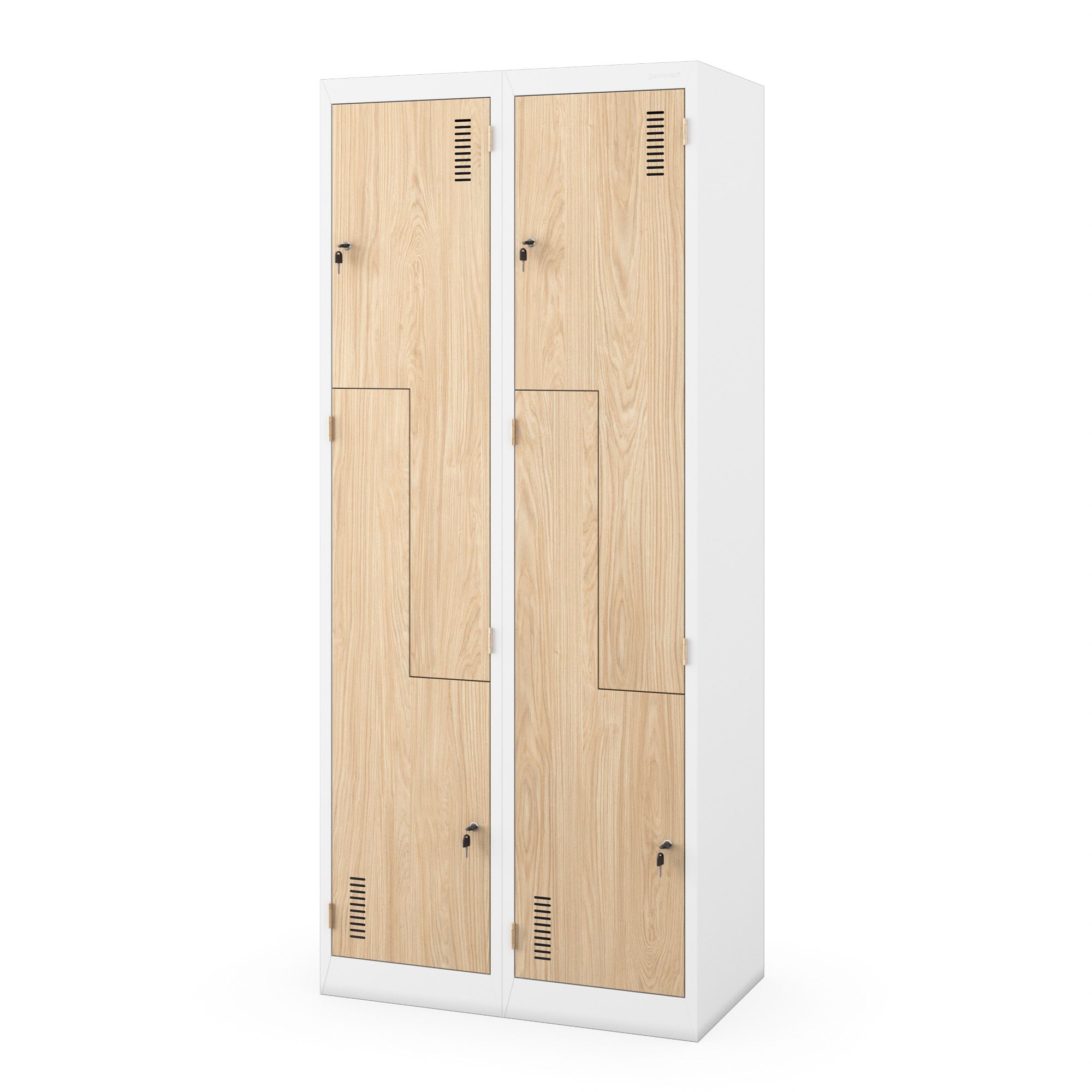 Szafa socjalna ubraniowa typu l, czterokomorowa, biała/dąb sonoma, 800x1850x450 mm: JULIA Eco Design