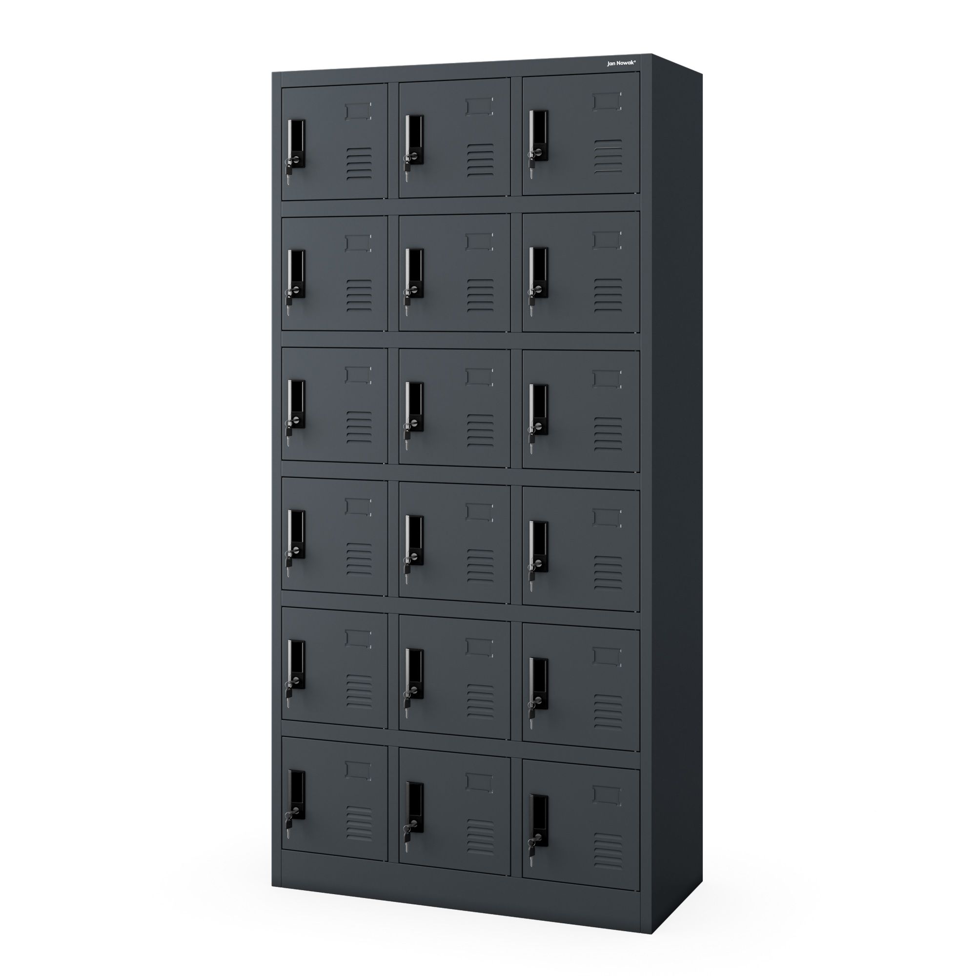Szafka pracownicza skrytkowa 18-skrytkowa antracytowa, 900x1850x400 mm: KAROL