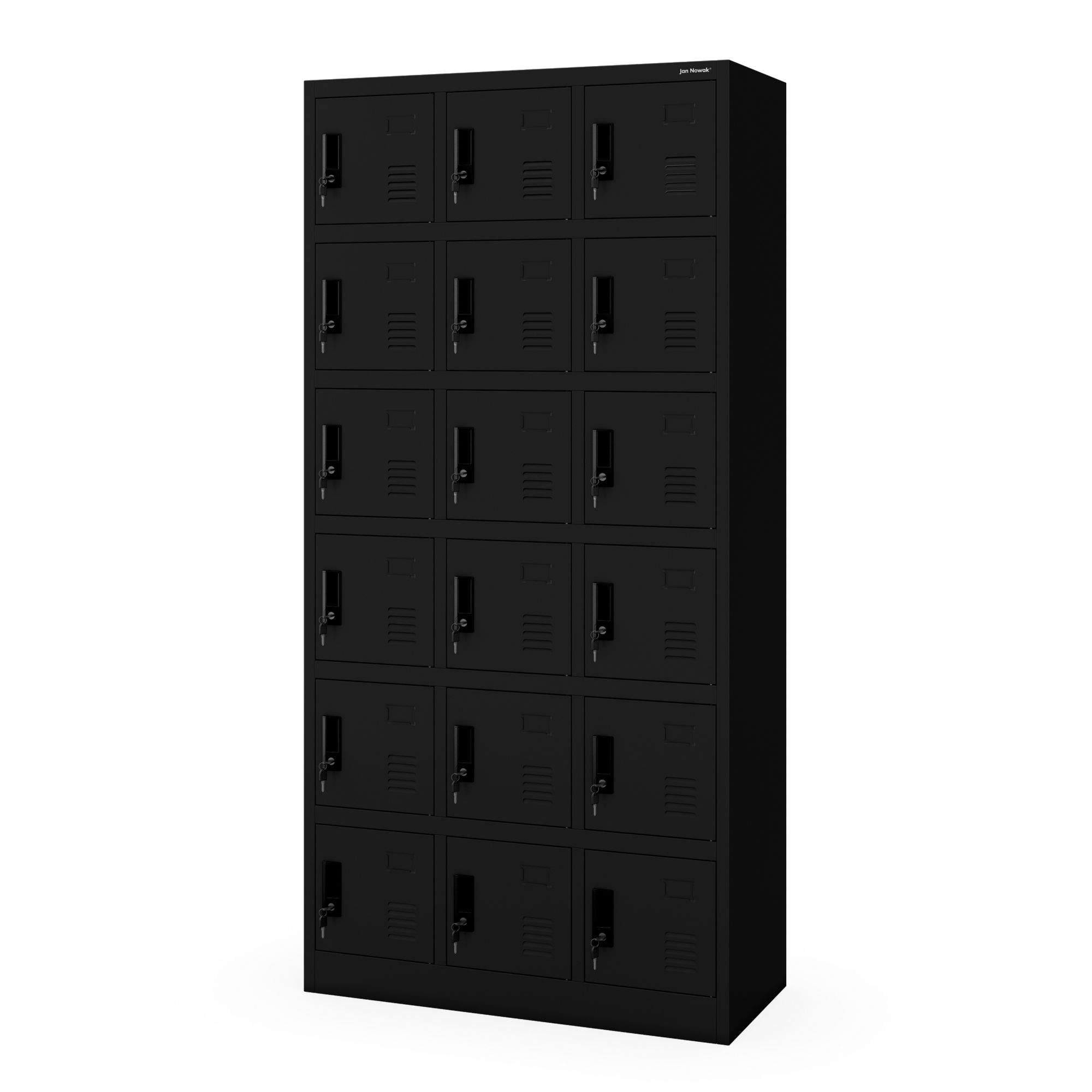 Szafka pracownicza skrytkowa 18-skrytkowa czarna, 900x1850x400 mm: KAROL