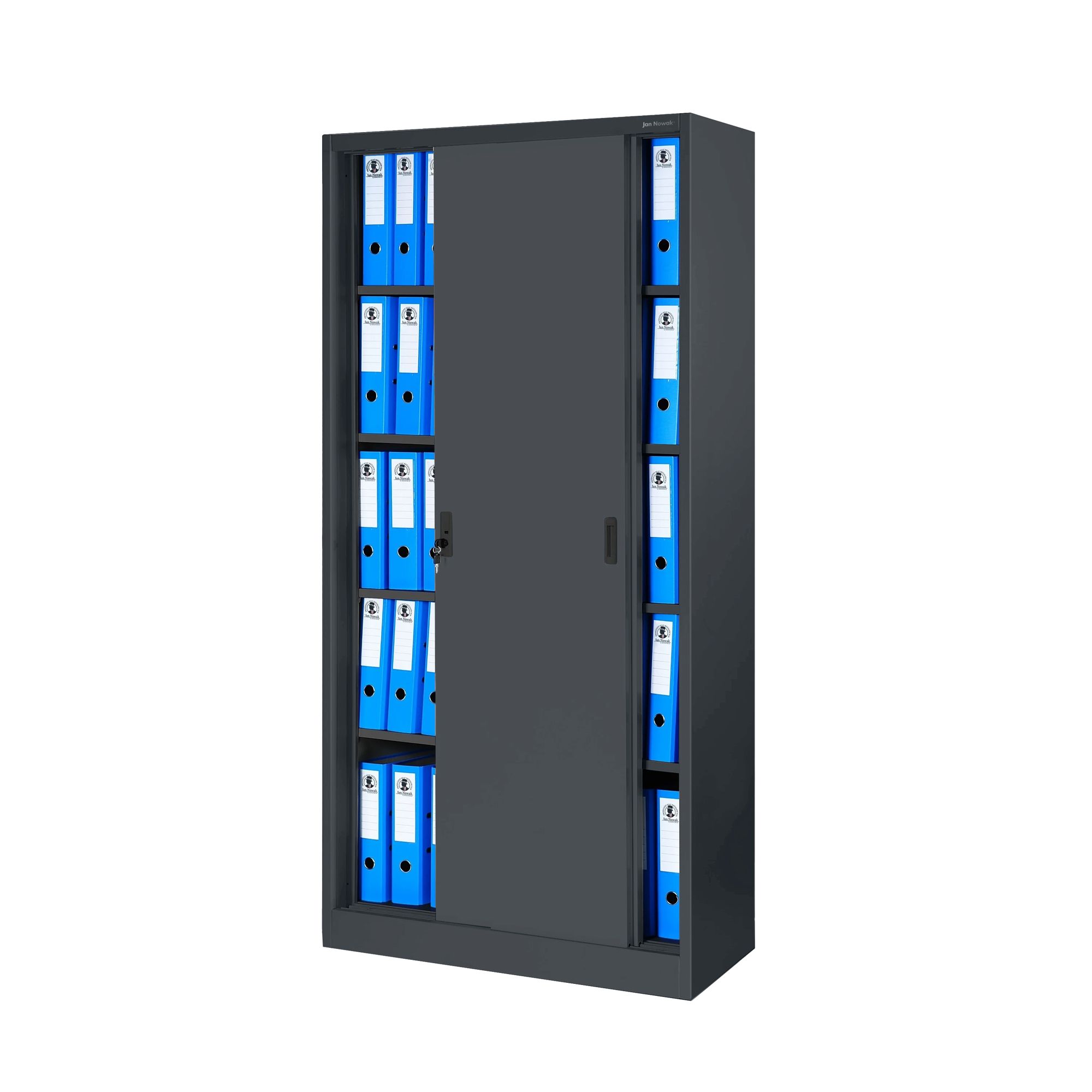 Szafa biurowa metalowa z drzwiami przesuwnymi antracytowa, 900x1850x400 mm: KUBA