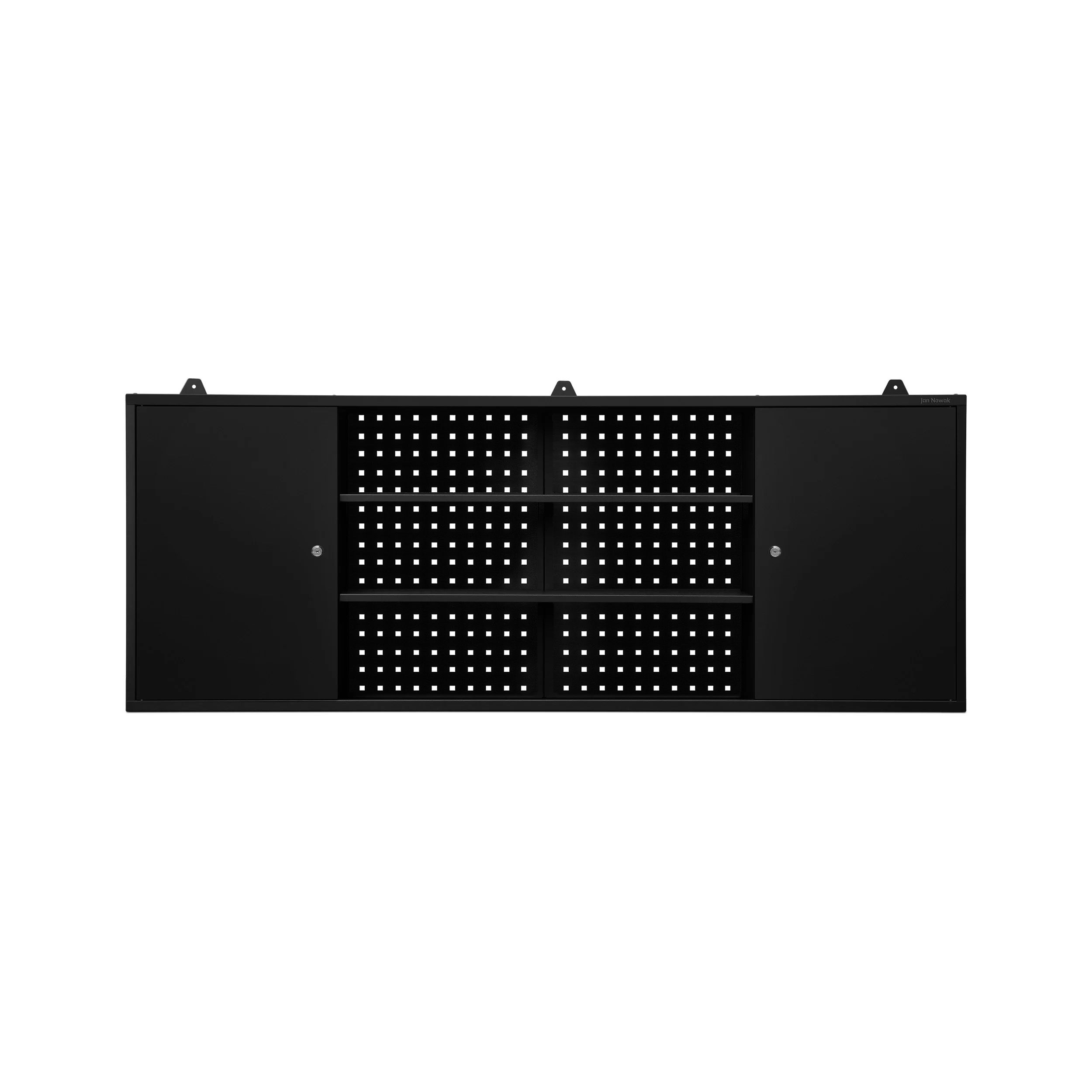Szafka warsztatowa wisząca z perforowaną tablicą czarna, 1600x600x200 mm: LEO All Black