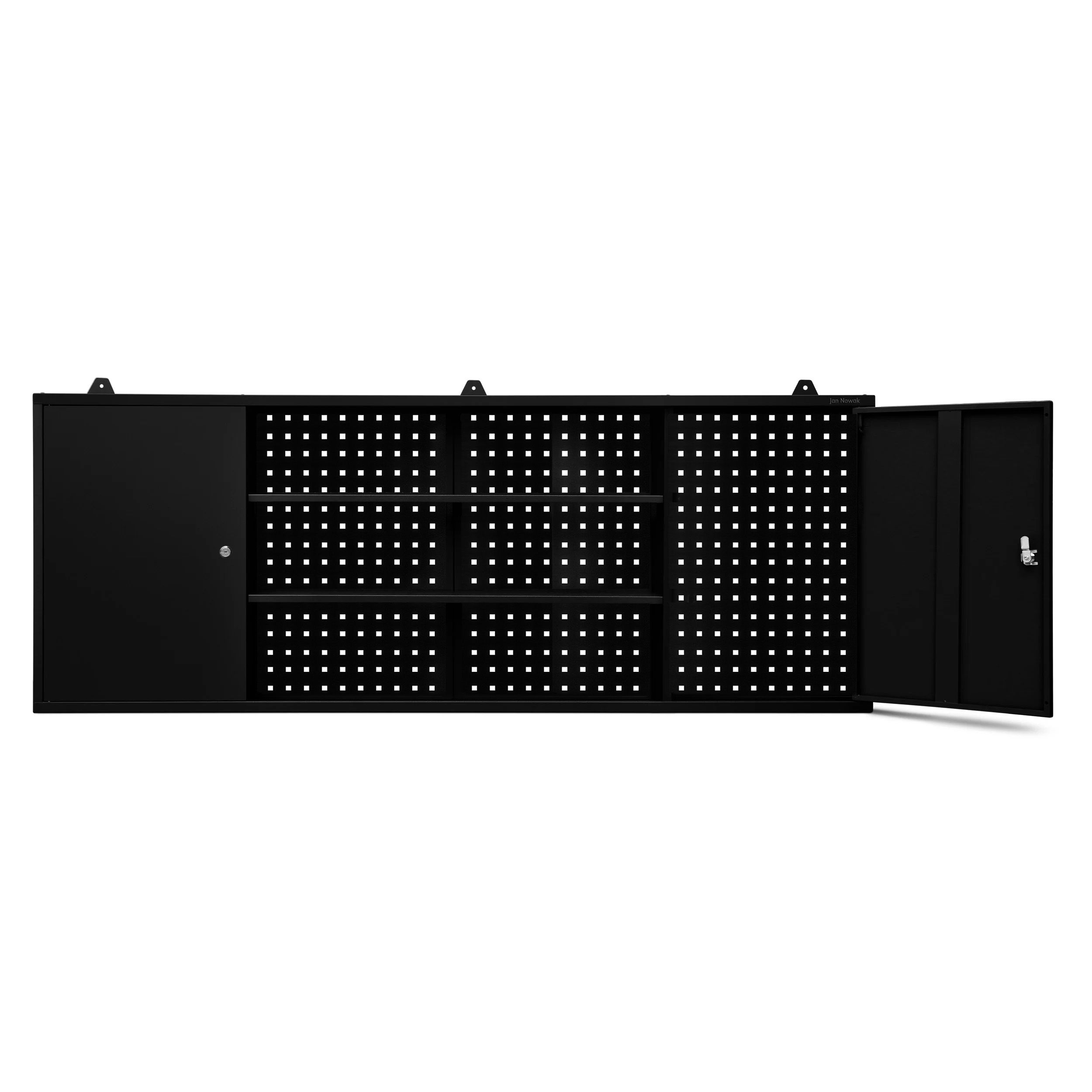 Szafka warsztatowa wisząca z perforowaną tablicą czarna, 1600x600x200 mm: LEO All Black