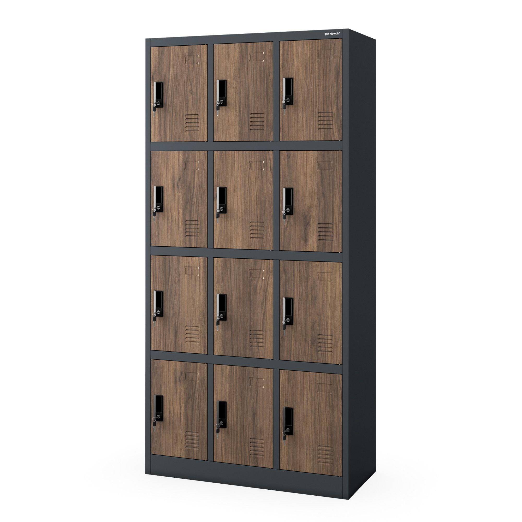 Szafka skrytkowa socjalna 12-skrytkowa antracytowa/orzech, 900x1850x400 mm: MARCIN Eco Design