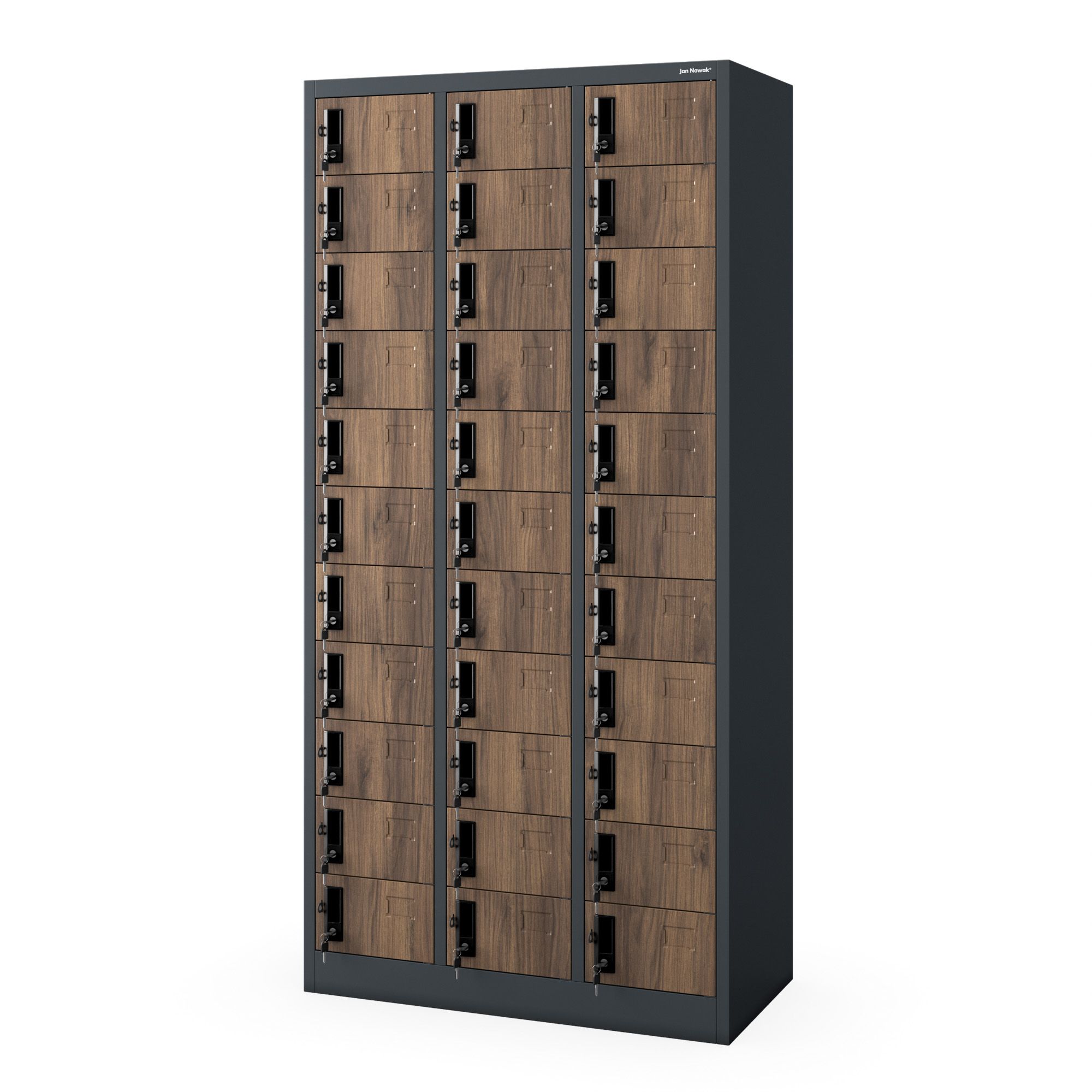 Szafka skrytkowa depozytowa 33-skrytkowa antracytowa/orzech, 900x1850x450 mm: OLIVER Eco Design