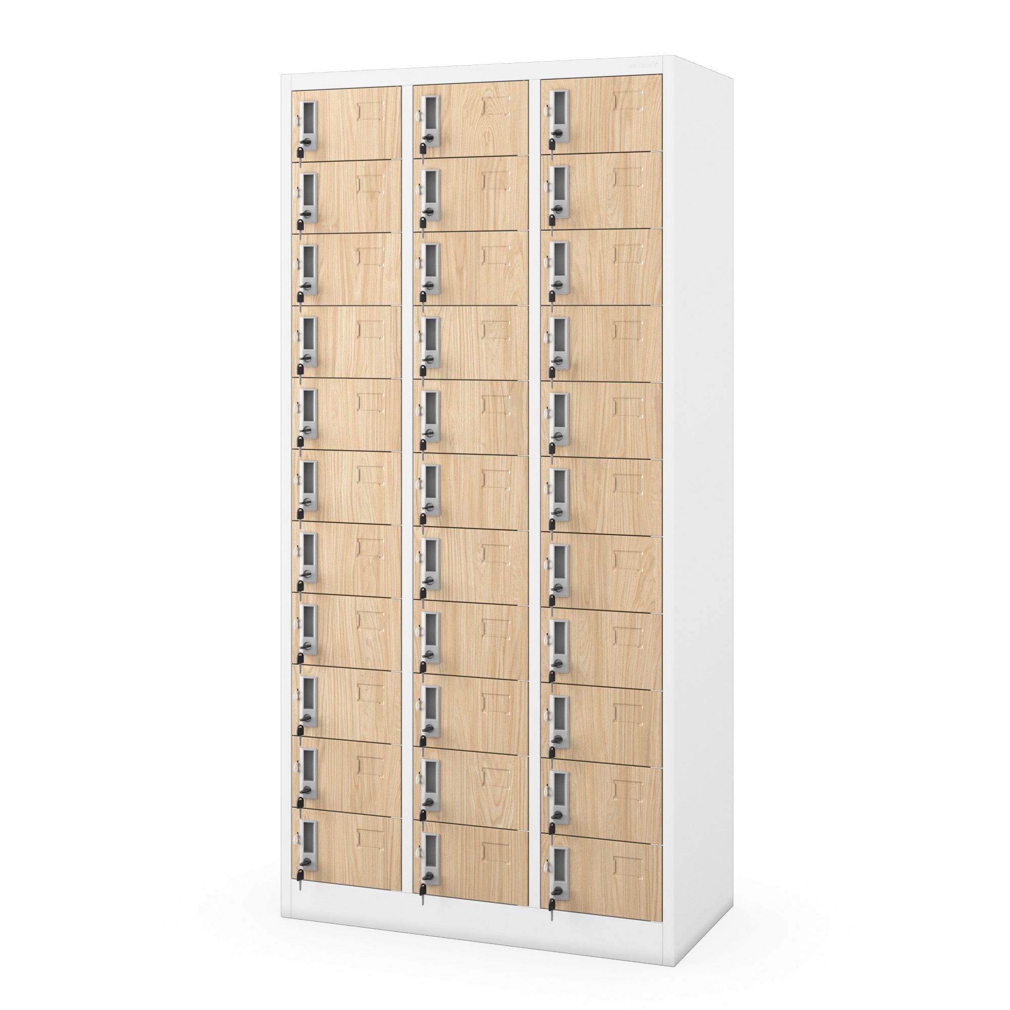 Szafka skrytkowa depozytowa 33-skrytkowa biała/dąb sonoma, 900x1850x450 mm: OLIVER Eco Design