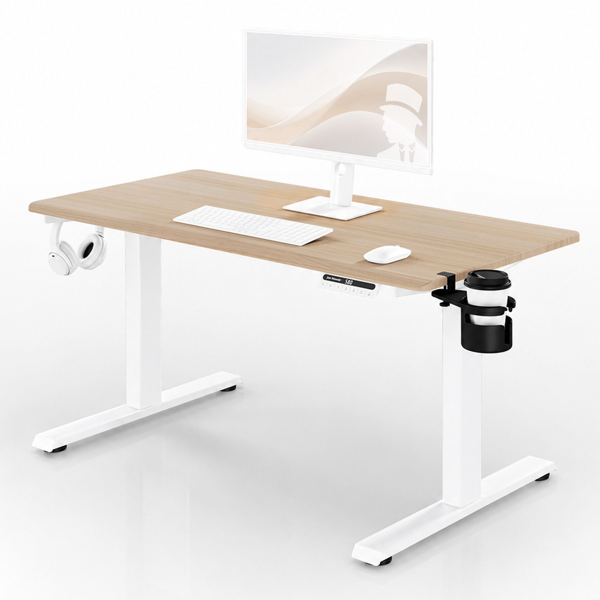 Biurko elektryczne z regulacją wysokości ergonomiczne białe/dąb sonoma: 120x60 cm: ARIA