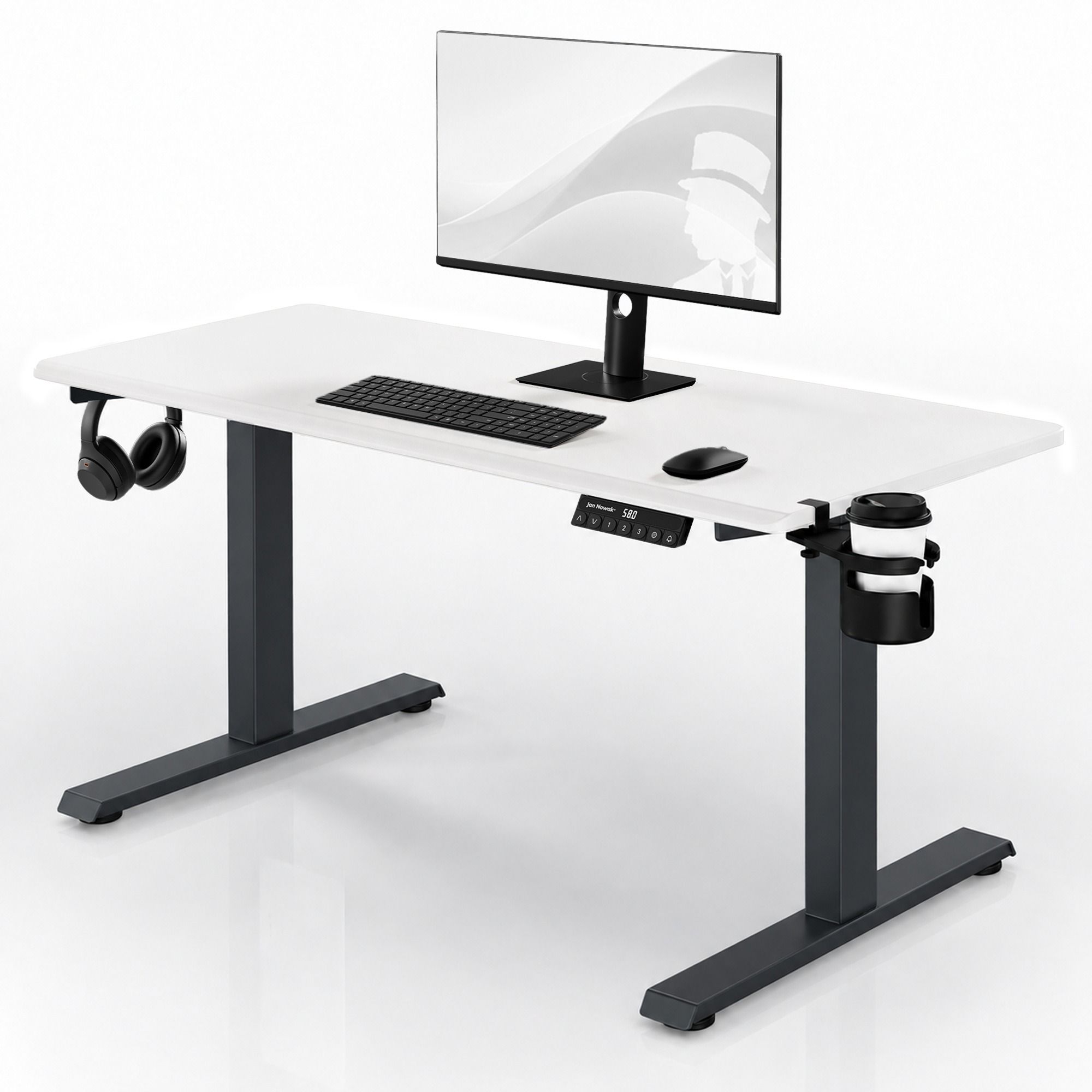 Biurko elektryczne z regulacją wysokości ergonomiczne antracytowo-białe: 140x70 cm: ARIA