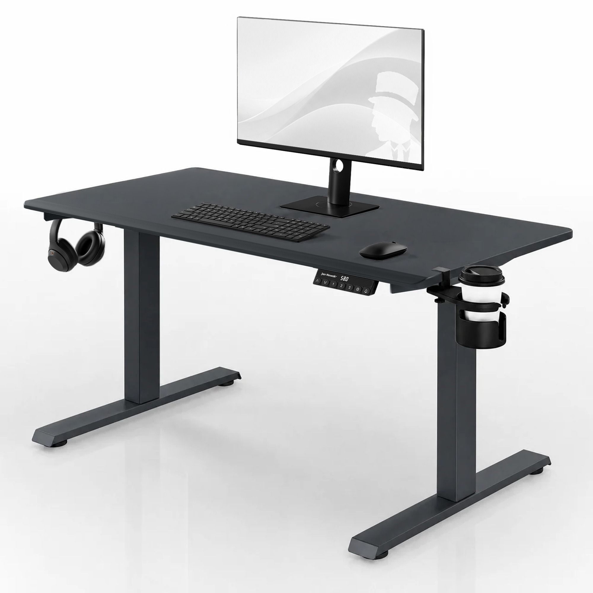 Biurko elektryczne z regulacją wysokości ergonomiczne antracytowe: 120x60 cm: ARIA