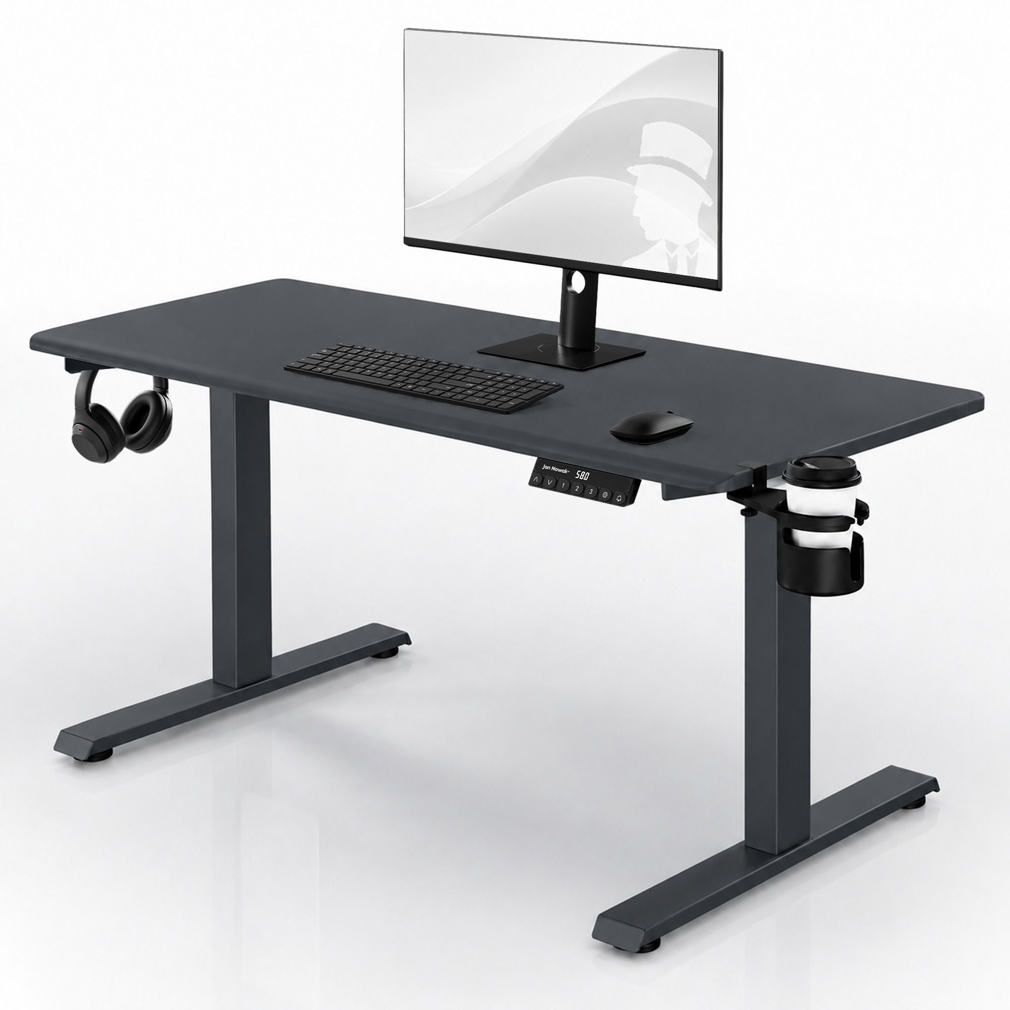 Biurko elektryczne z regulacją wysokości ergonomiczne antracytowe: 140x70 cm: ARIA