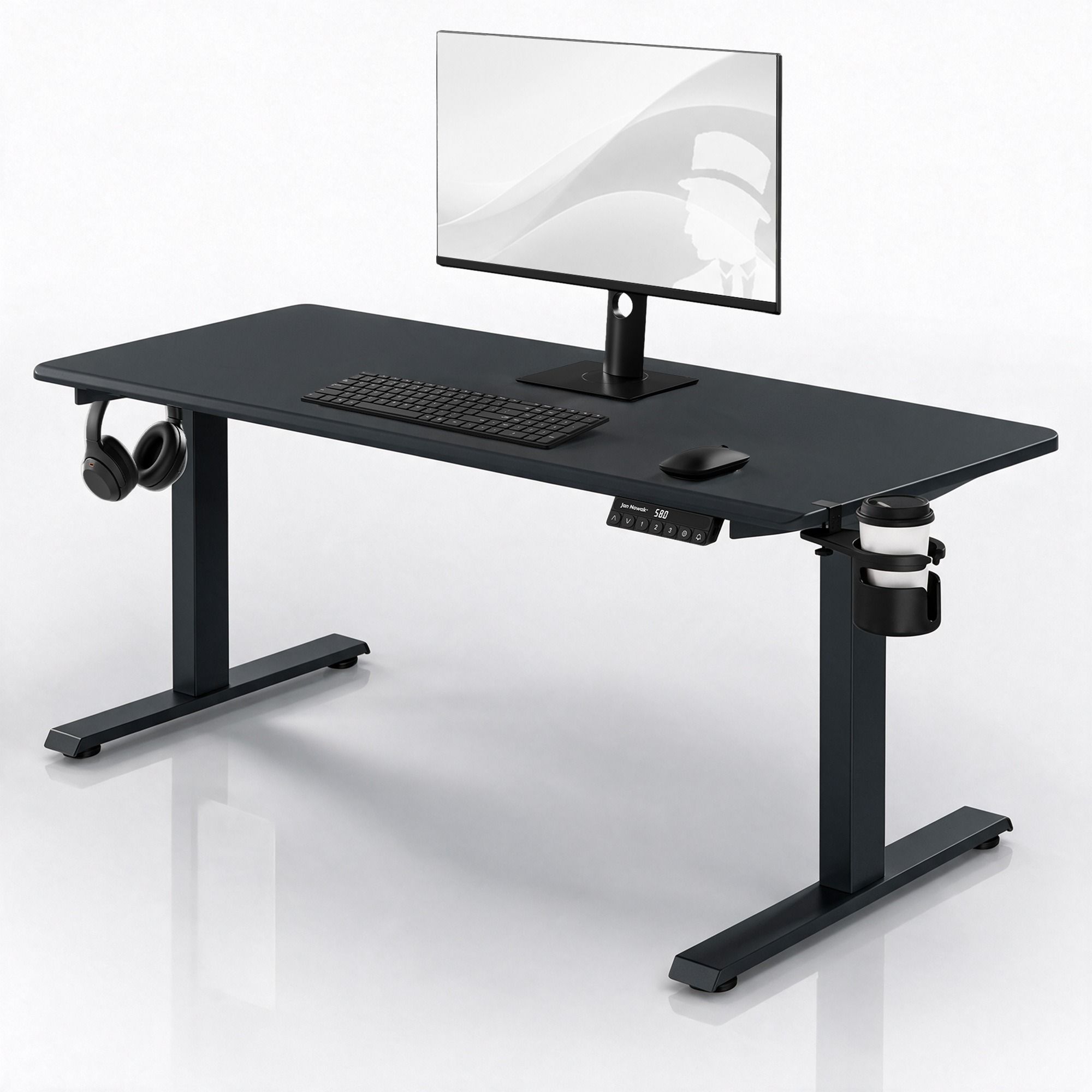 Biurko elektryczne z regulacją wysokości ergonomiczne antracytowe: 160x80 cm: ARIA