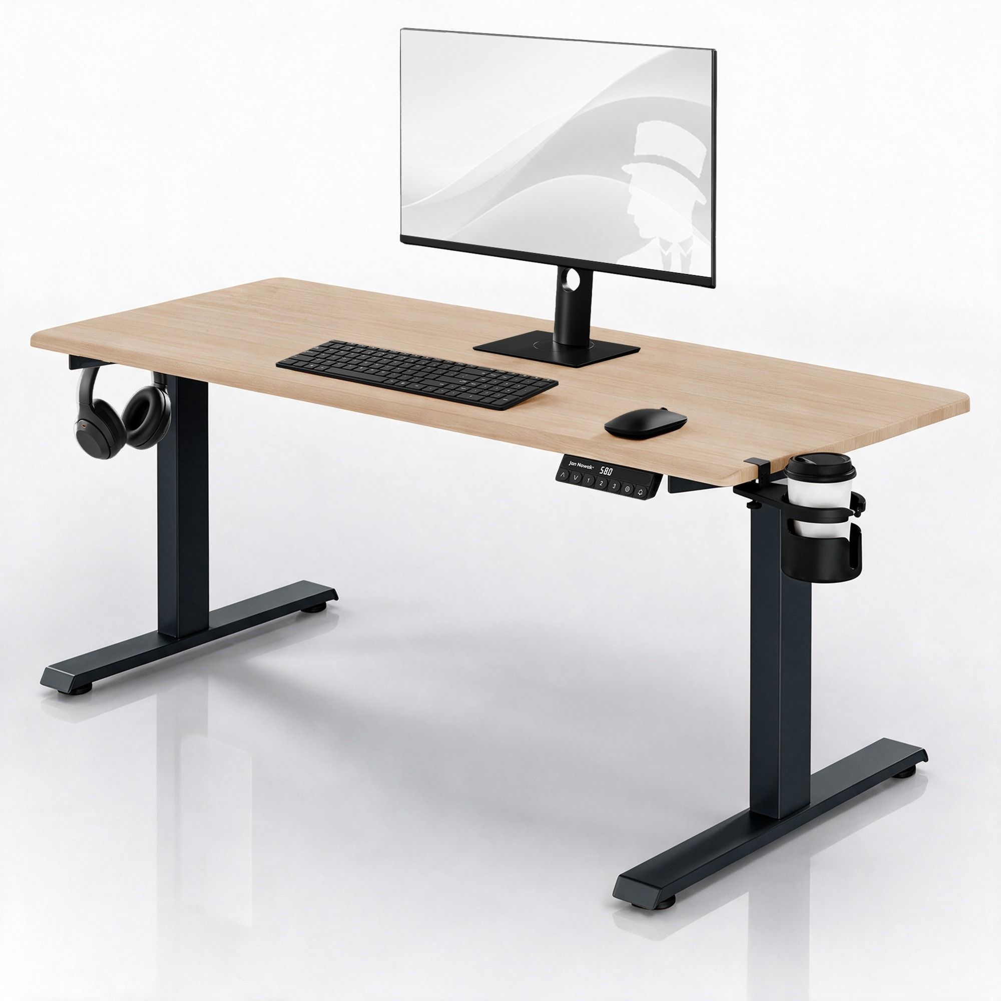 Biurko elektryczne z regulacją wysokości ergonomiczne antracytowe/dąb sonoma: 160x80 cm: ARIA